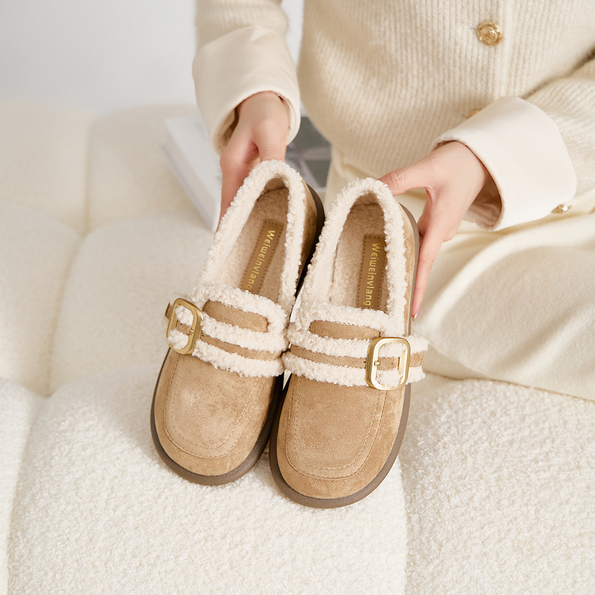 JHC-YW59 | Suede & Cork Winter Shearling Fur-Lined Chunky - Fujian Jinhongchang Sports Goods Co., Ltd.