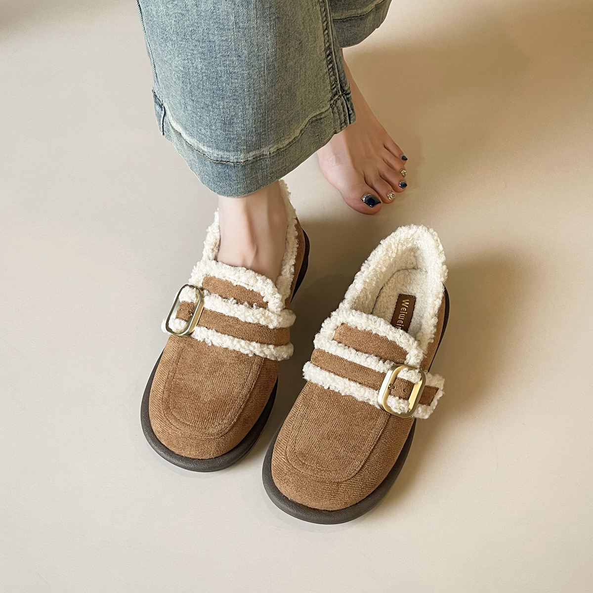 JHC-YW69 | Suede & Cork Winter Shearling Fur-Lined Chunky - Fujian Jinhongchang Sports Goods Co., Ltd.