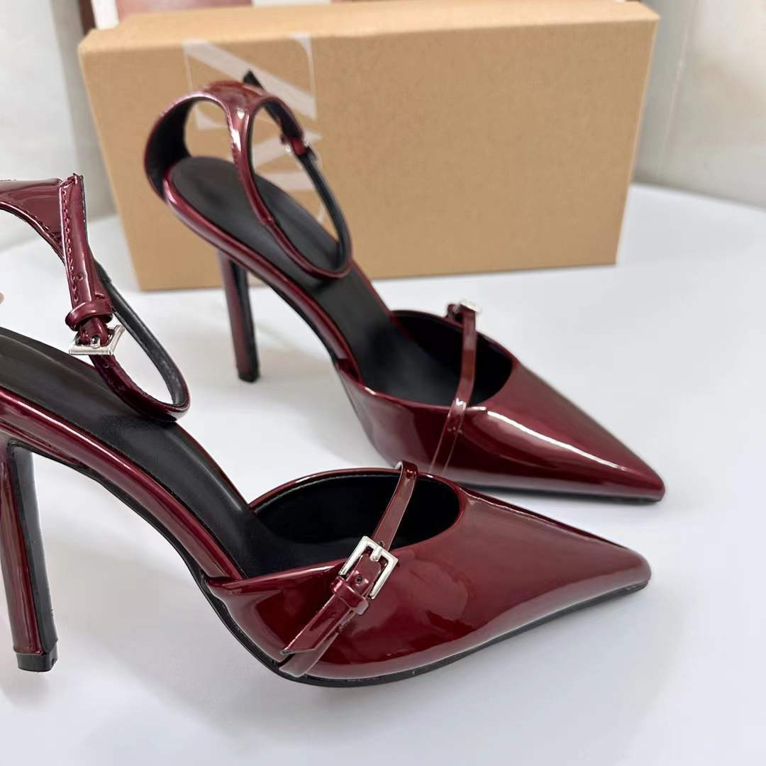 JHC-HB-100 | Metal Buckle Minimalist Strap Pointed-Toe High-Heel Mule Slide angle 3