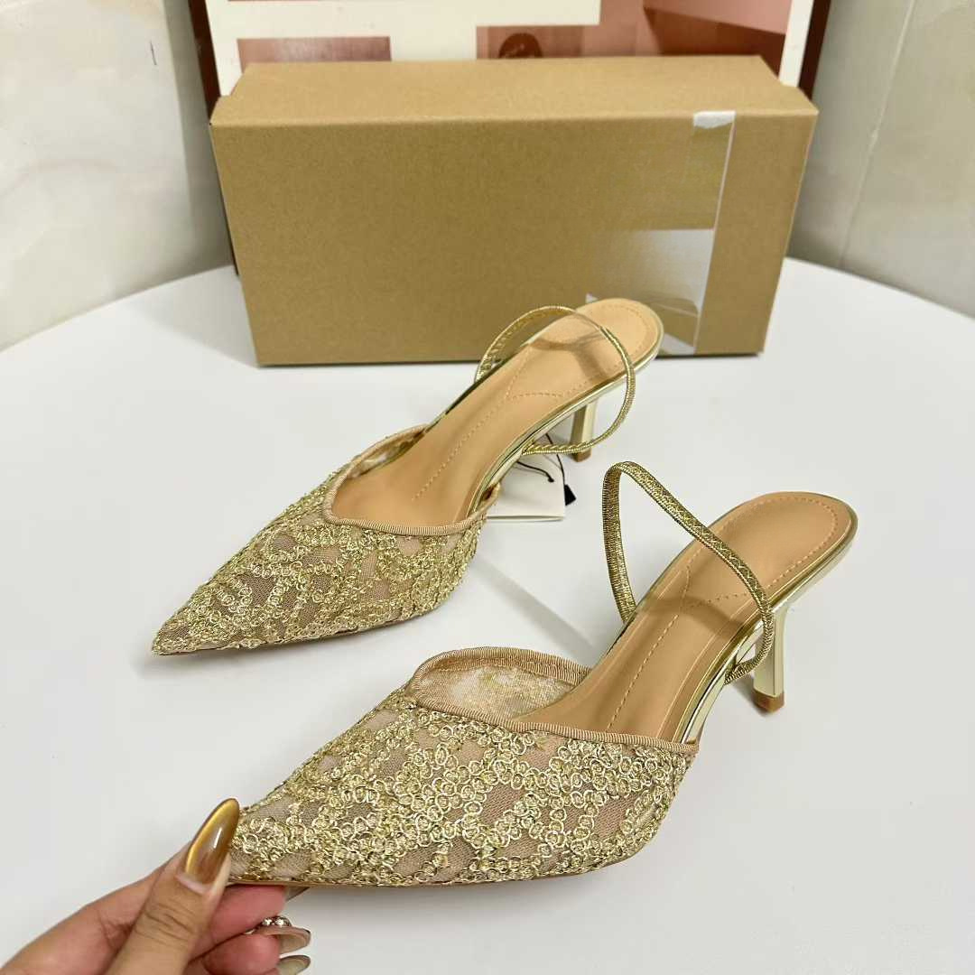 JHC-HB-227 | Embroidered Breathable Mesh Pointed-Toe Stiletto Heel Mule Slide angle 2