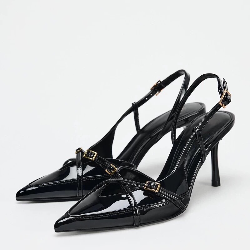 JHC-HB-047 | Metal Buckle Minimalist Strap Pointed-Toe High-Heel Mule Slide - Fujian Jinhongchang Sports Goods Co., Ltd.