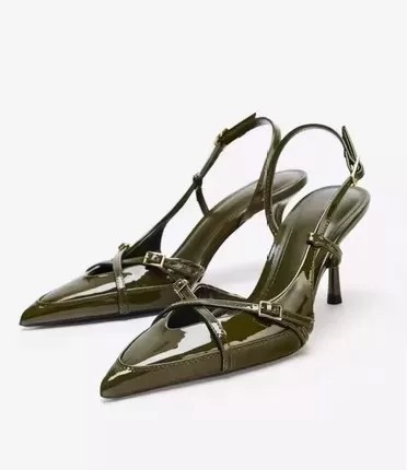 JHC-HB-047 | Metal Buckle Minimalist Strap Pointed-Toe High-Heel Mule Slide angle 2