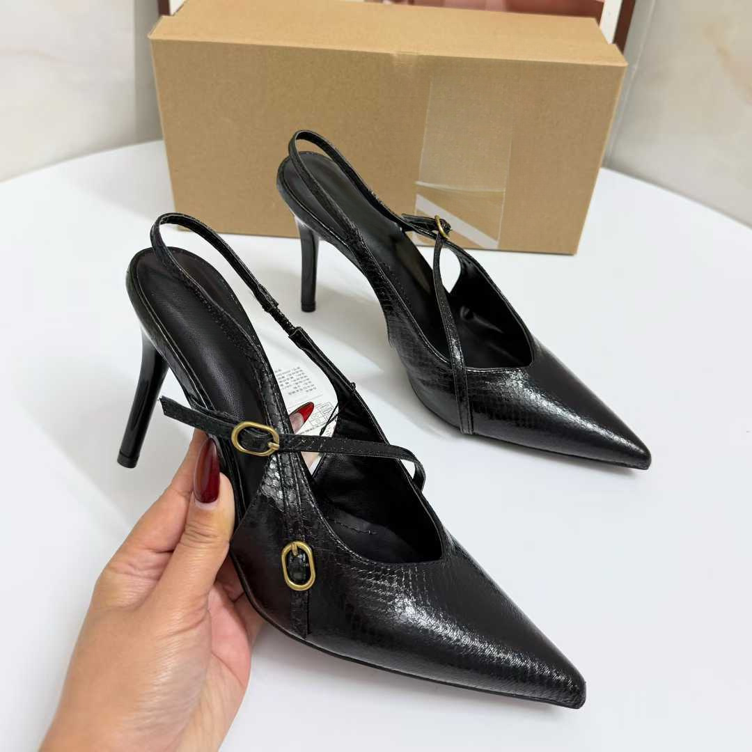 JHC-HB-215 | Metal Buckle Pointed-Toe Stiletto Heel Mule Slide angle 2