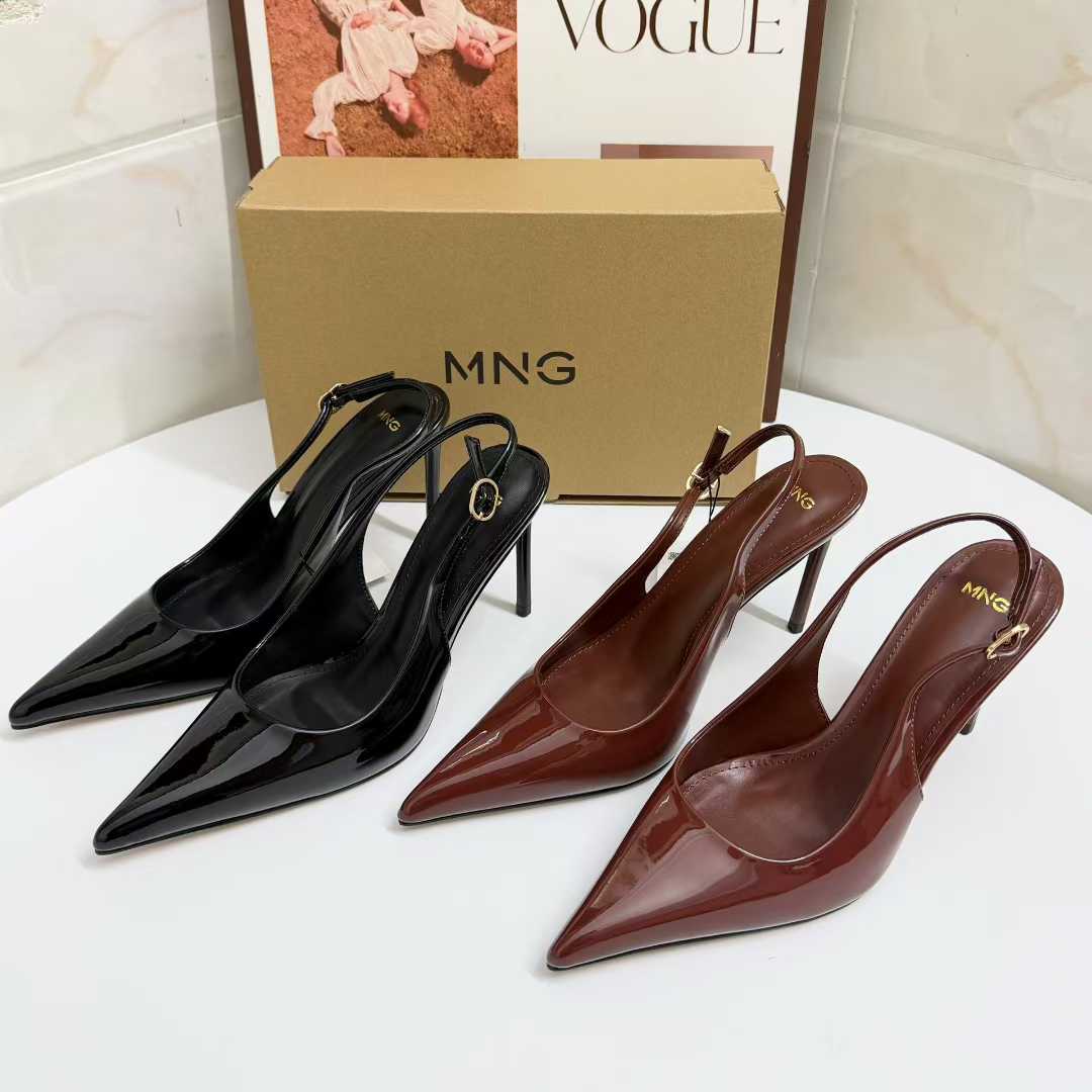 JHC-HB-103 | Patent Gloss Slingback Pointed-Toe Stiletto Heel Dress Sandal angle 2