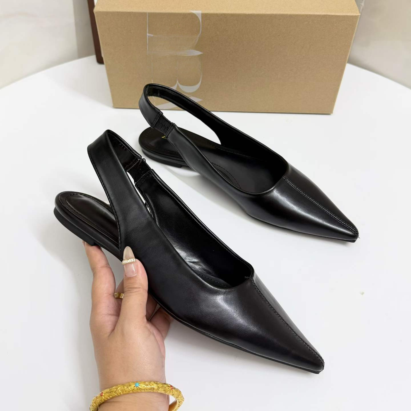 JHC-HB-077 | Minimalist Strap Pointed-Toe Flat Dress Pump angle 3