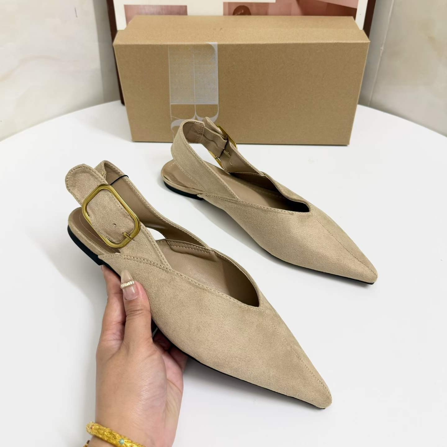 JHC-HB-093 | Slingback Pointed-Toe Flat Dress Pump angle 2