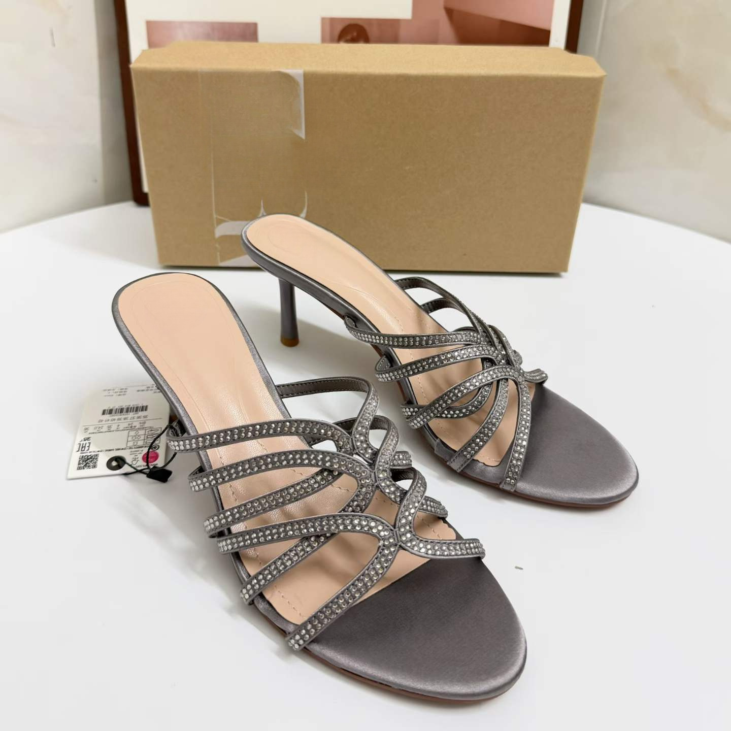 JHC-HB-214 | Rhinestone Embellished Minimalist Strap Stiletto Heel Heeled Slide angle 2