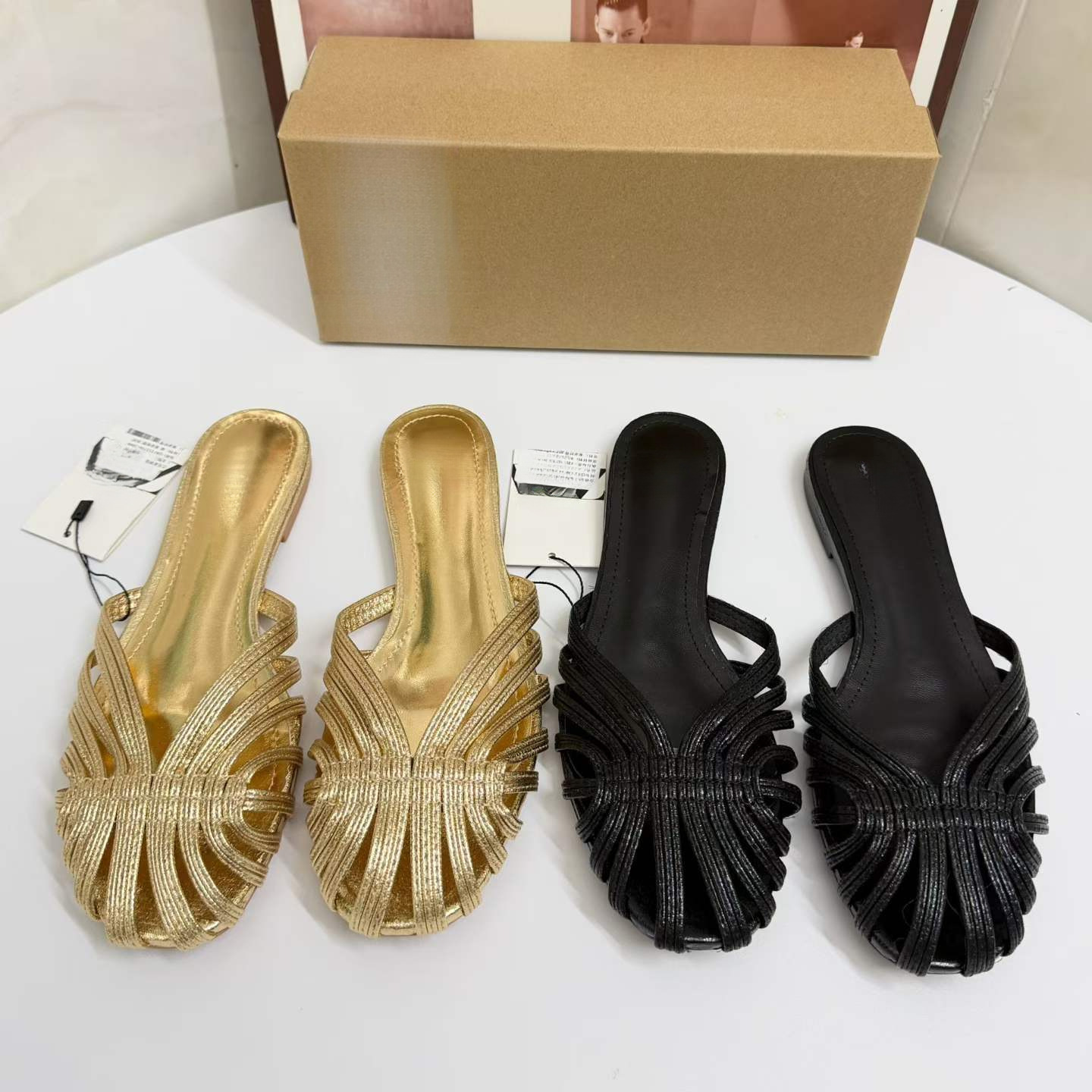 JHC-HB-021 | Minimalist Strap Metallic Gold Flat Casual Slide Slipper - Fujian Jinhongchang Sports Goods Co., Ltd.