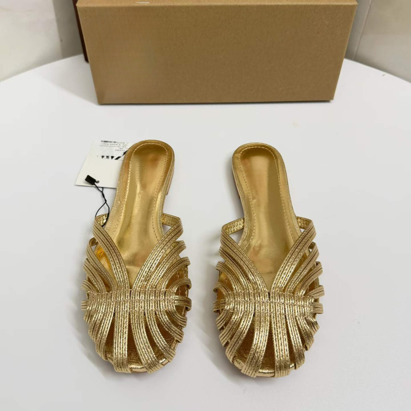 JHC-HB-021 | Minimalist Strap Metallic Gold Flat Casual Slide Slipper angle 3