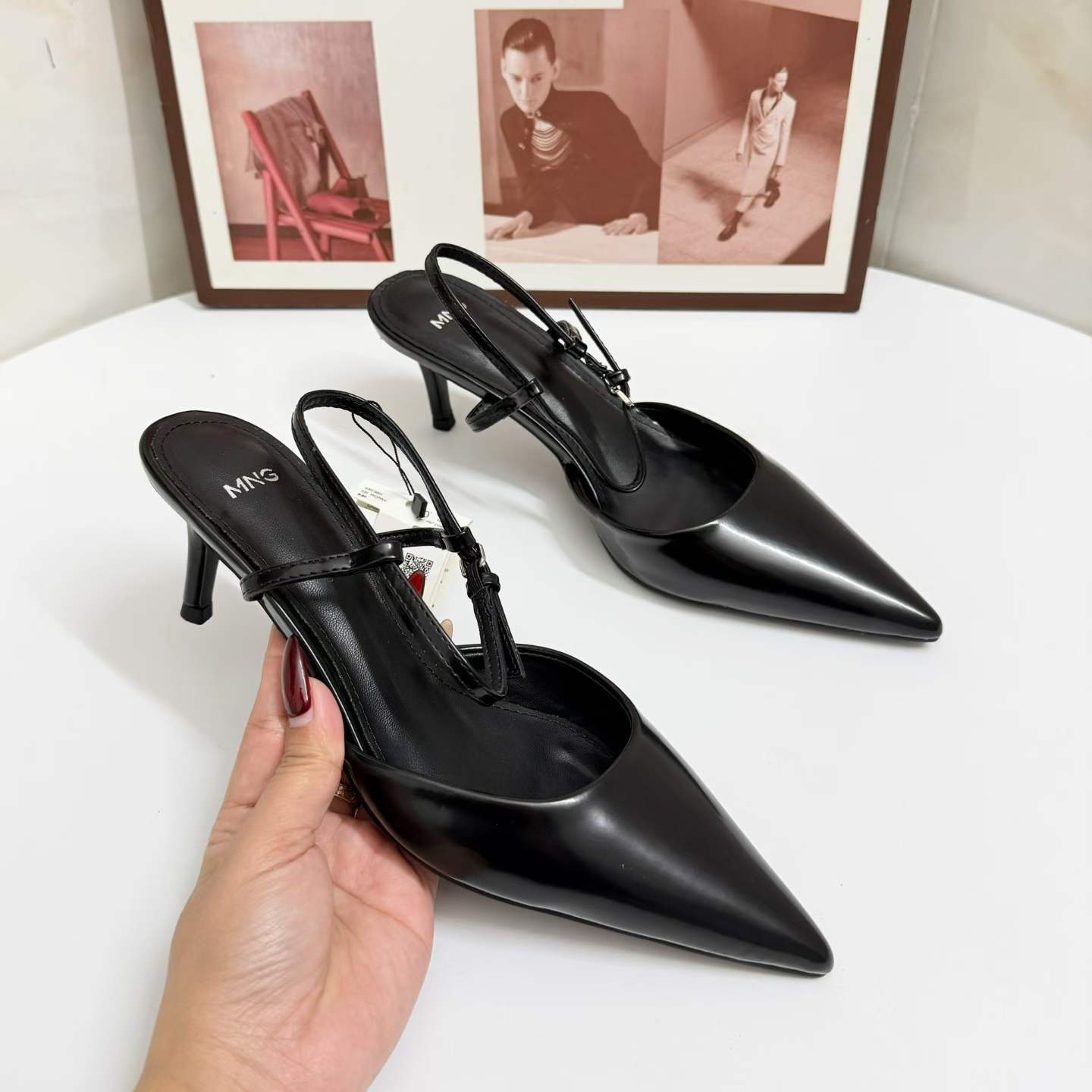 JHC-HB-248 | Patent Gloss Pointed-Toe Stiletto Heel Mule Slide angle 2