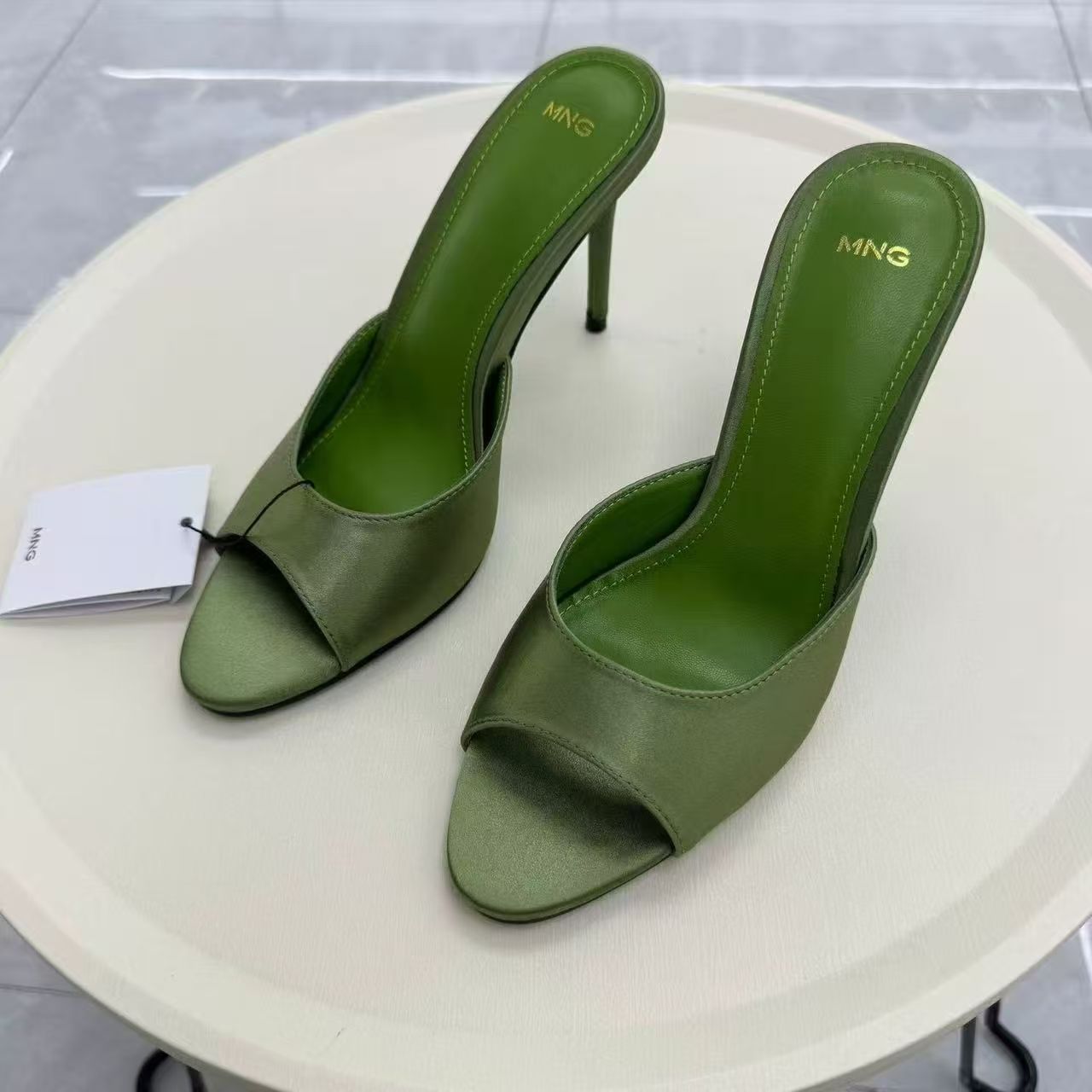 JHC-HB-001 | Silky Satin Open-Toe Stiletto Heel Heeled Slide angle 2
