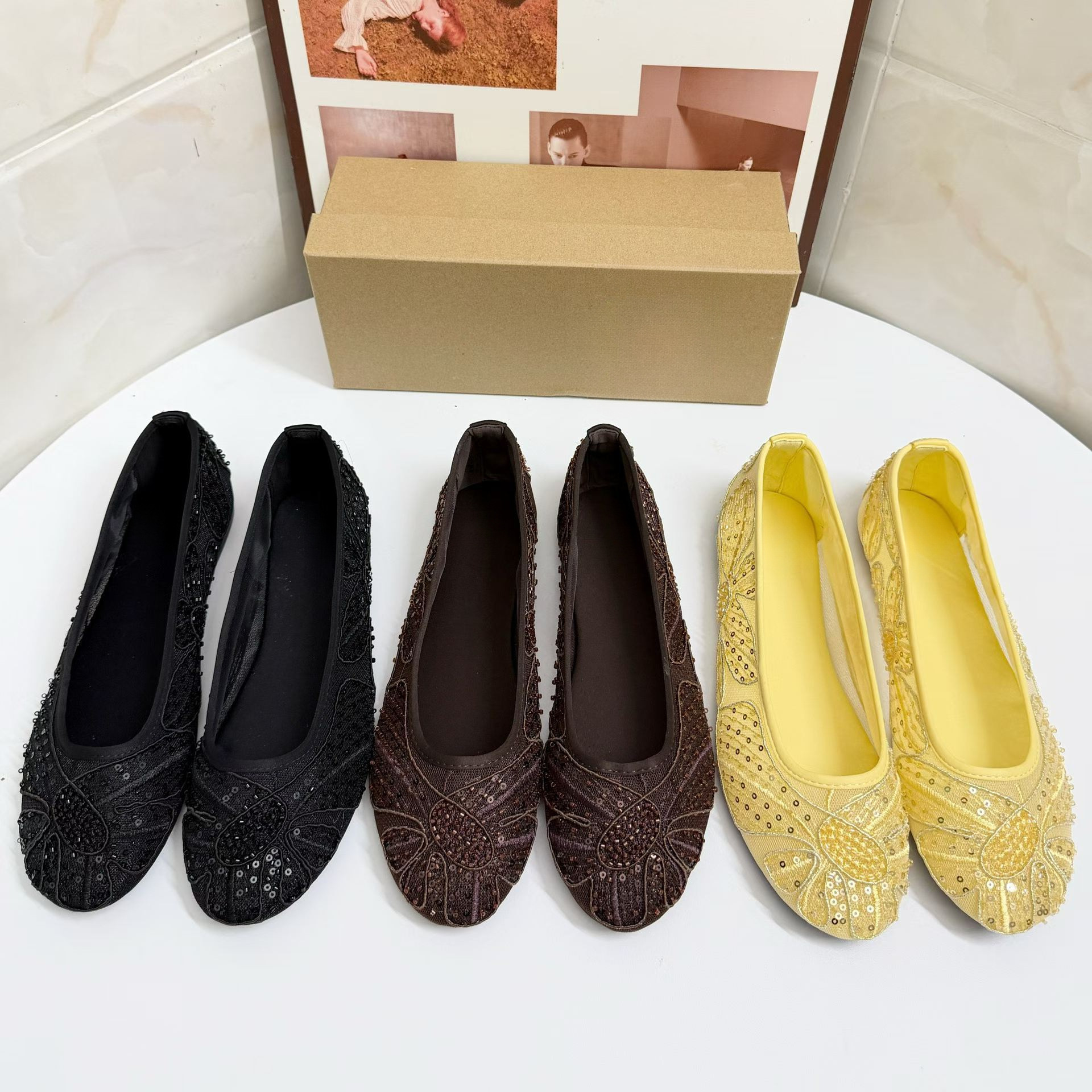 JHC-HB-116 | Rhinestone Embellished Embroidered Flat Ballet Flat - Fujian Jinhongchang Sports Goods Co., Ltd.