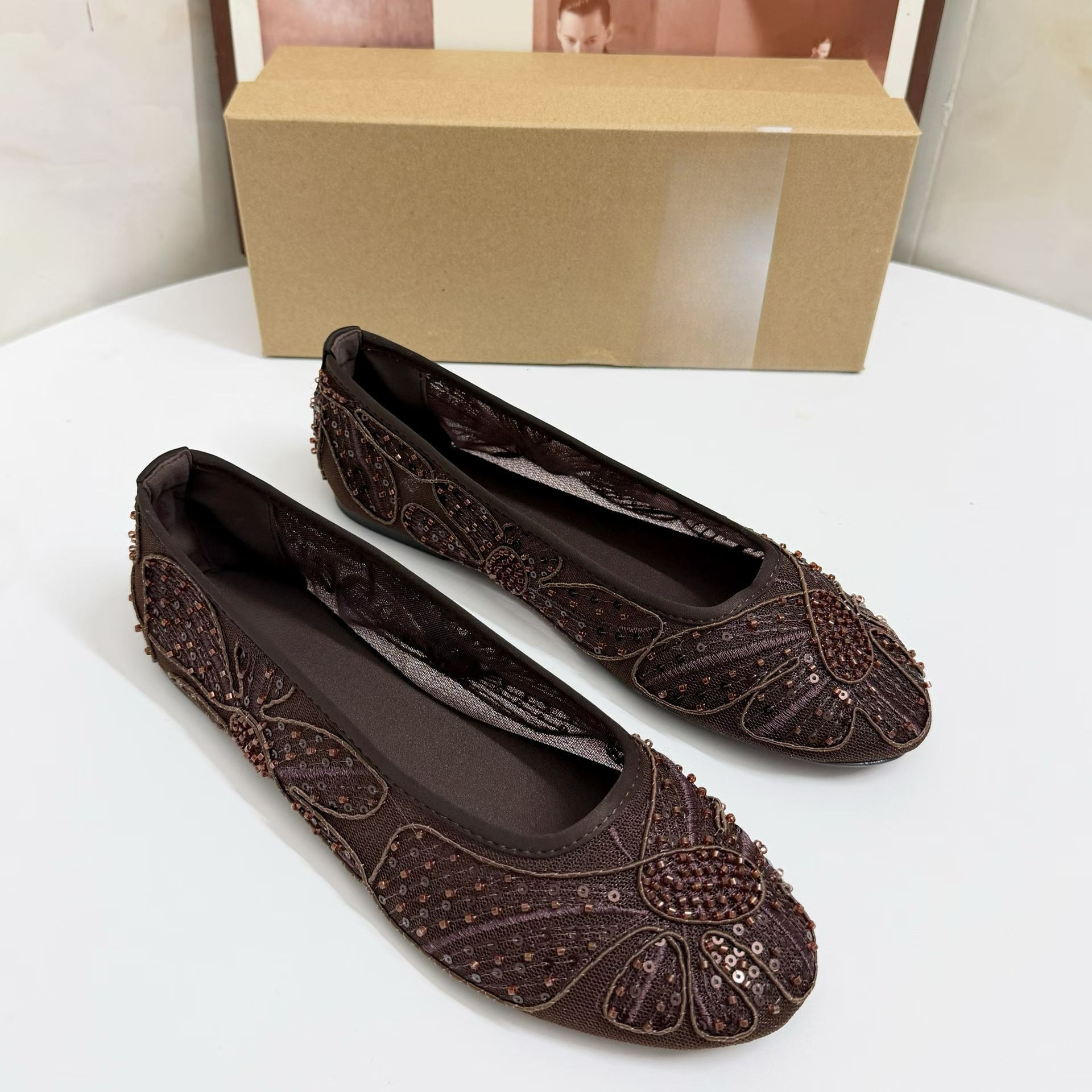 JHC-HB-116 | Rhinestone Embellished Embroidered Flat Ballet Flat angle 3