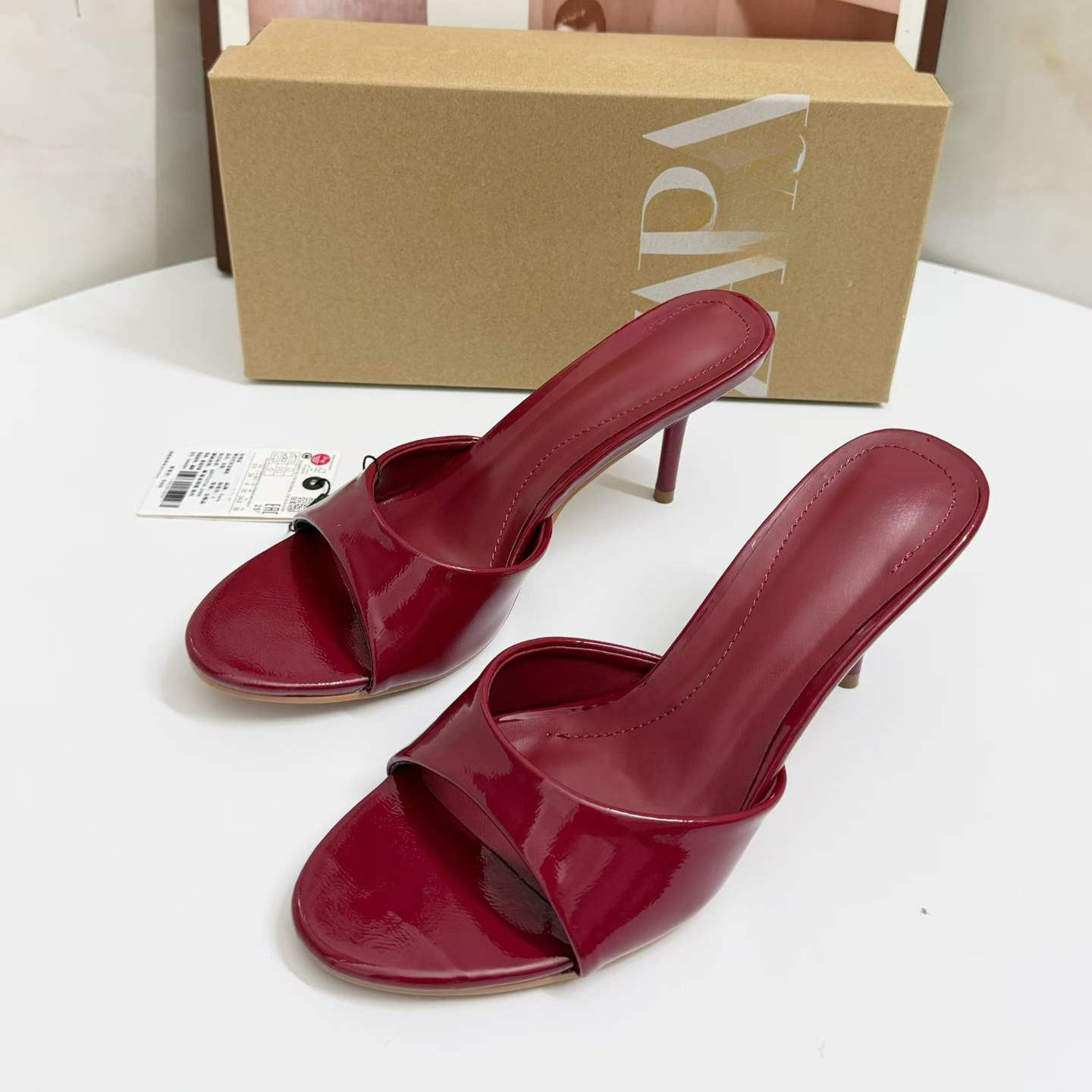 JHC-HB-140 | Patent Gloss Open-Toe Stiletto Heel Heeled Slide - Fujian Jinhongchang Sports Goods Co., Ltd.