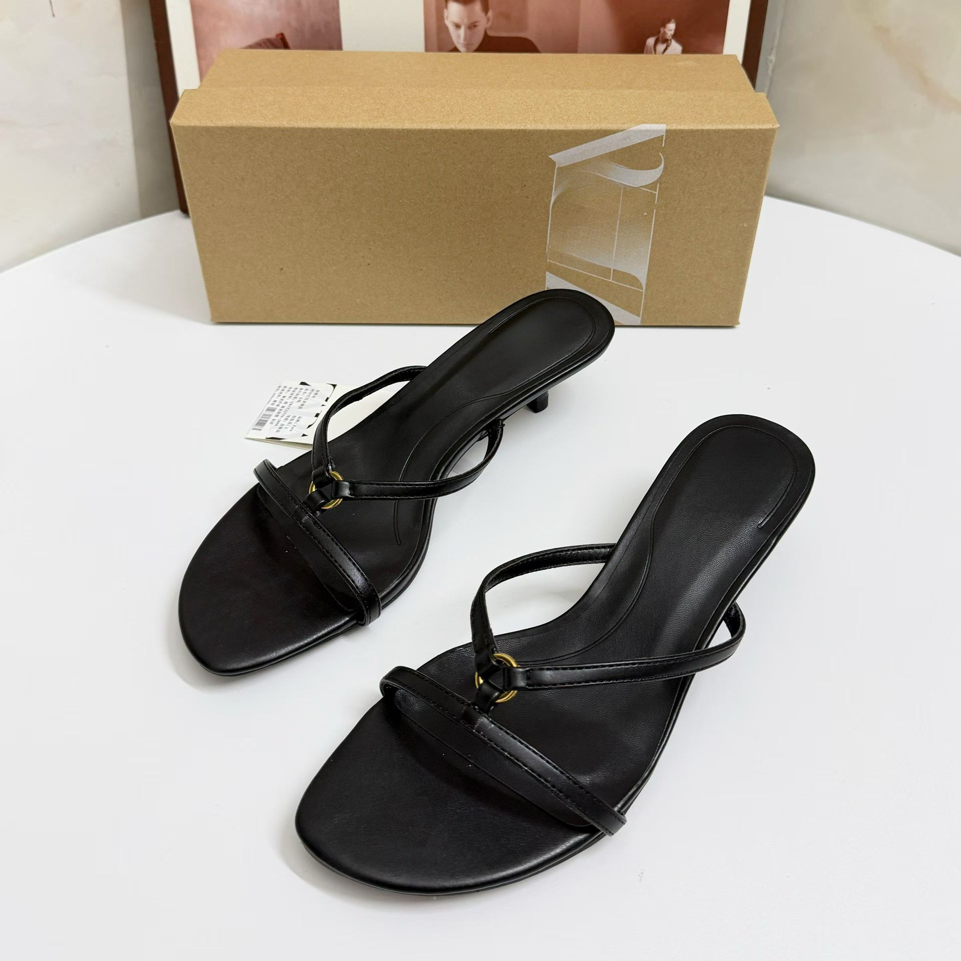 JHC-HB-125 | Metal Buckle Kitten Heel Mule Slide angle 2
