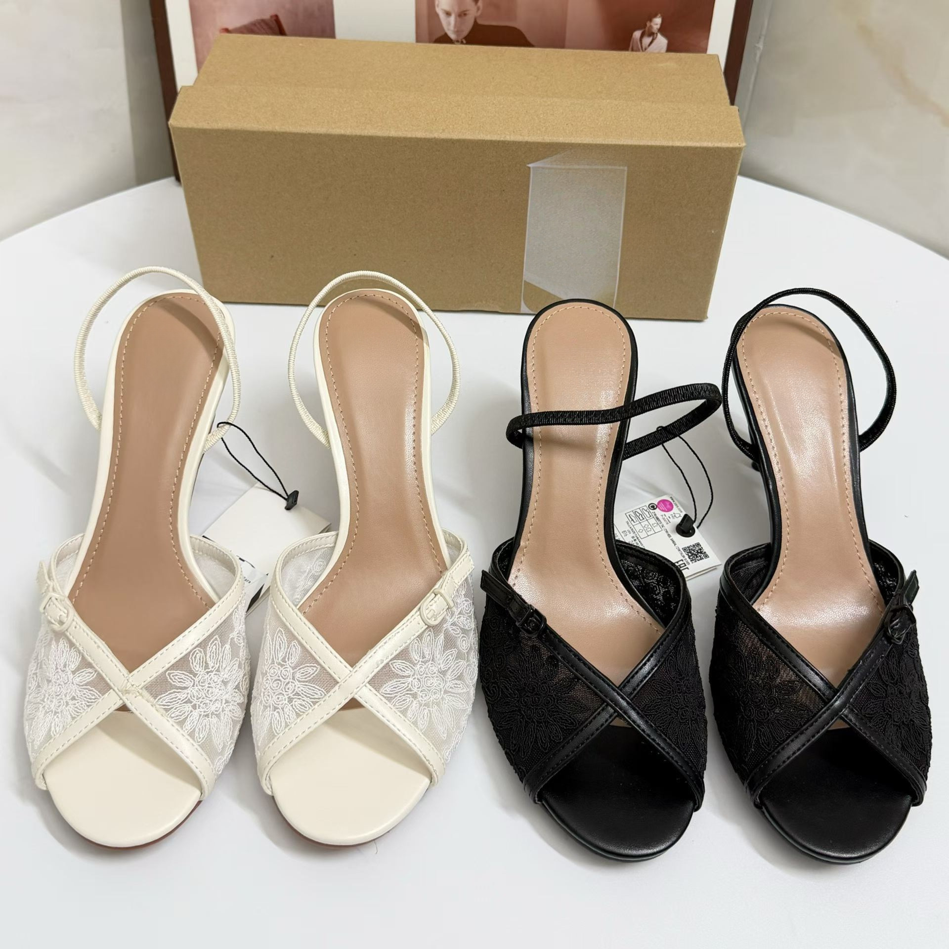 JHC-HB-190 | Embroidered Slingback Round-Toe Stiletto Heel Dress Sandal - Fujian Jinhongchang Sports Goods Co., Ltd.