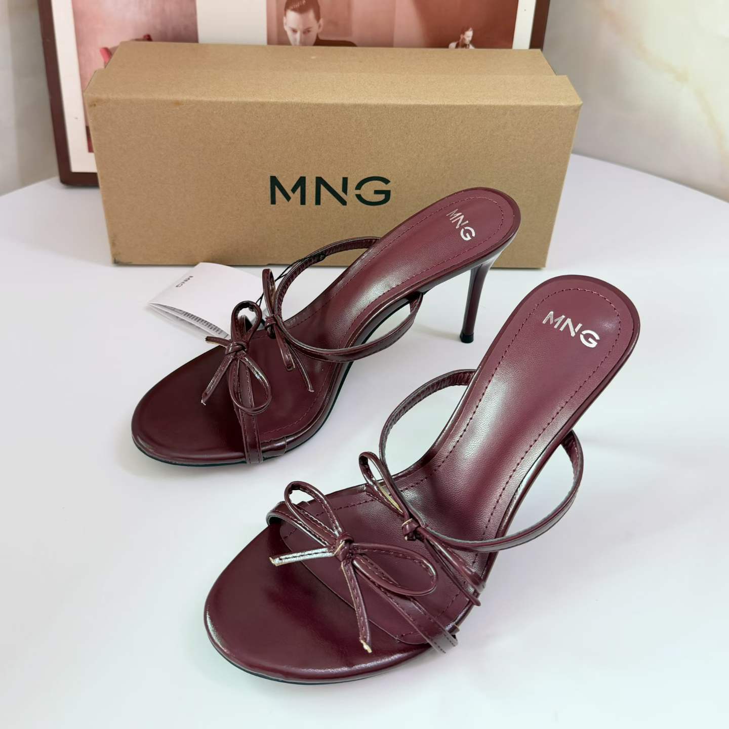 JHC-HB-068 | Bow Detail Open-Toe Stiletto Heel Heeled Slide angle 2