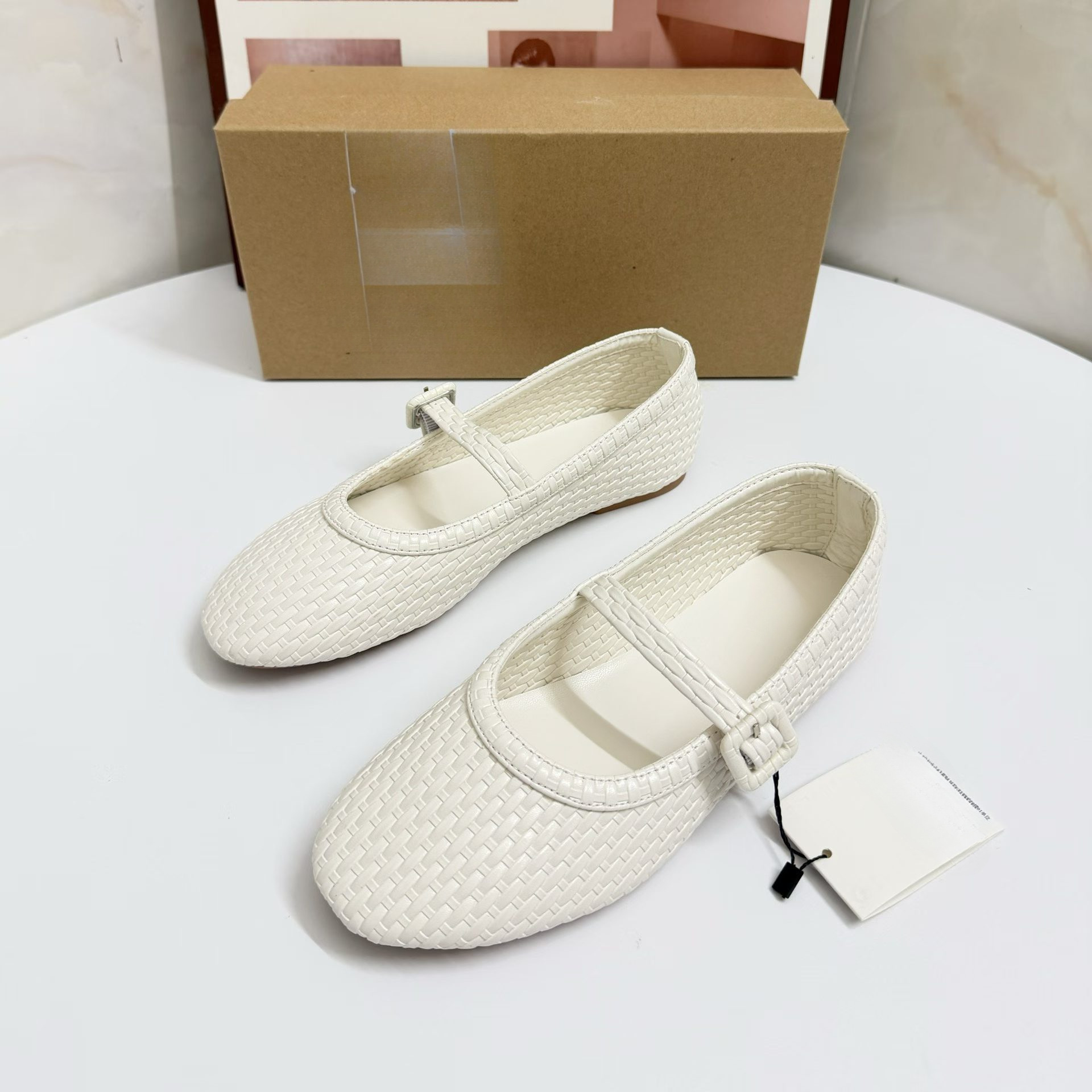 JHC-HB-161 | Metal Buckle Woven Cutout Flat Ballet Flat angle 2