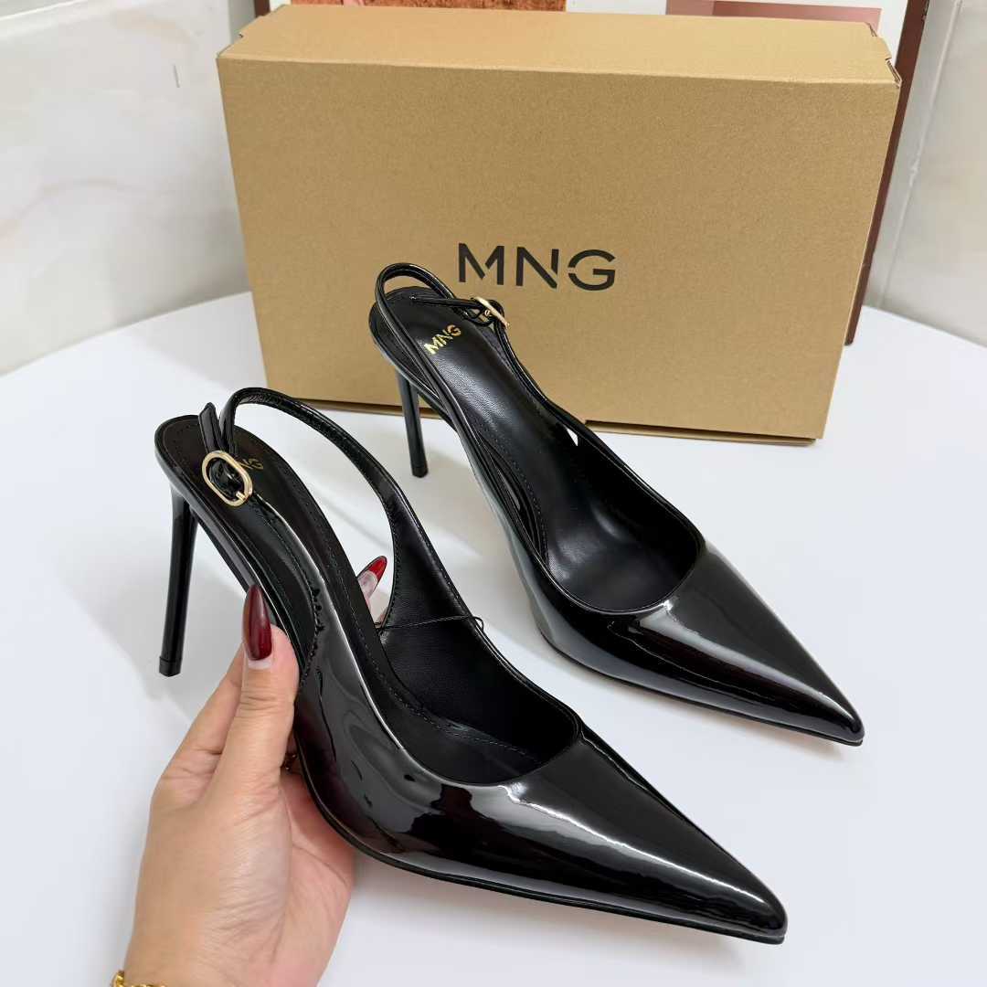 JHC-HB-003 | Patent Gloss Slingback Pointed-Toe Stiletto Heel Dress Sandal angle 2