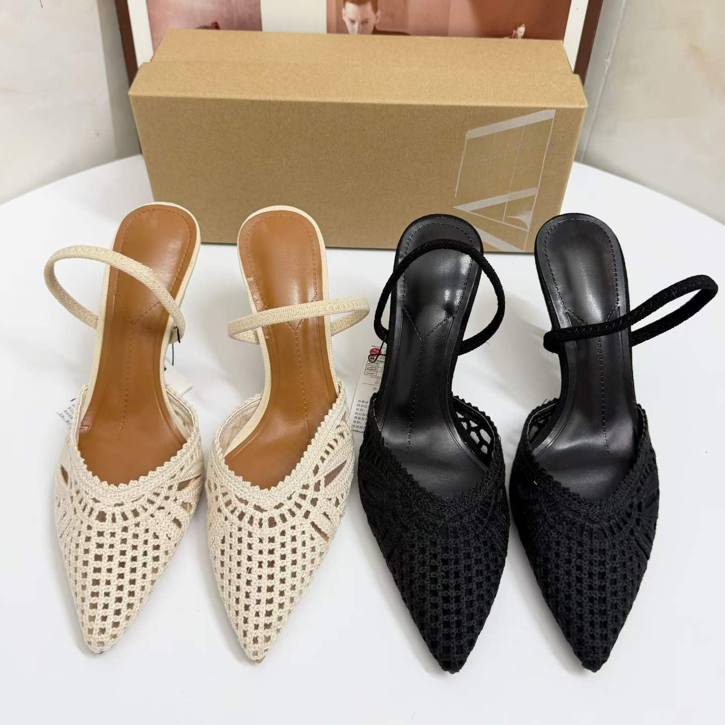 JHC-HB-090 | Woven Cutout Pointed-Toe Stiletto Heel Mule Slide - Fujian Jinhongchang Sports Goods Co., Ltd.
