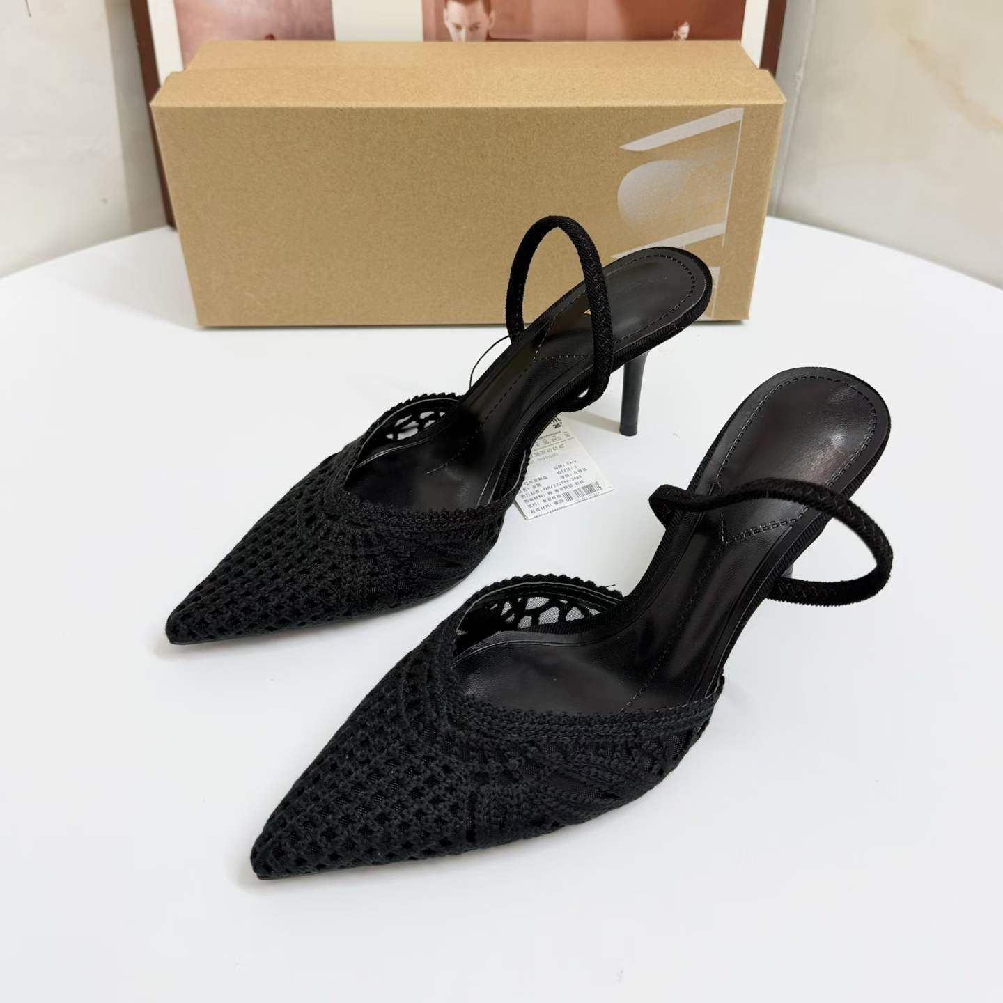 JHC-HB-090 | Woven Cutout Pointed-Toe Stiletto Heel Mule Slide angle 2