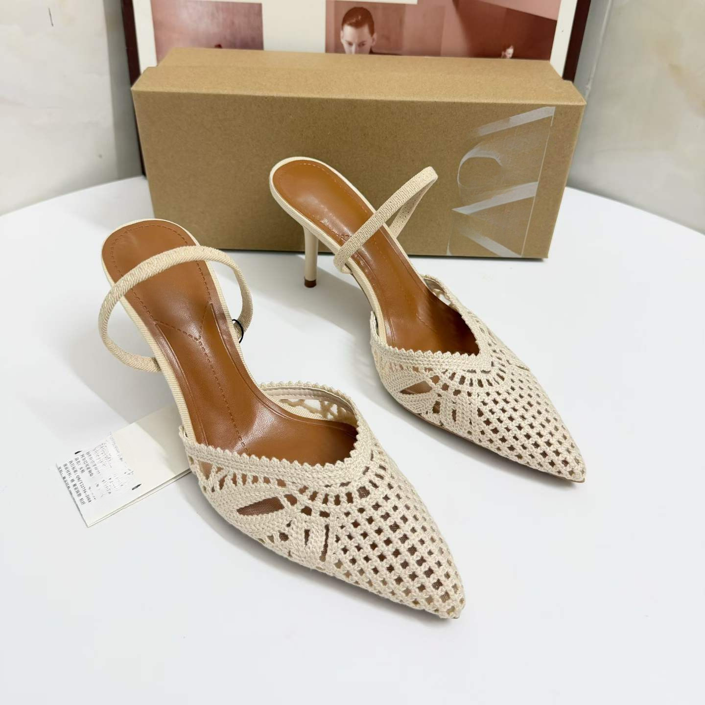 JHC-HB-090 | Woven Cutout Pointed-Toe Stiletto Heel Mule Slide angle 3