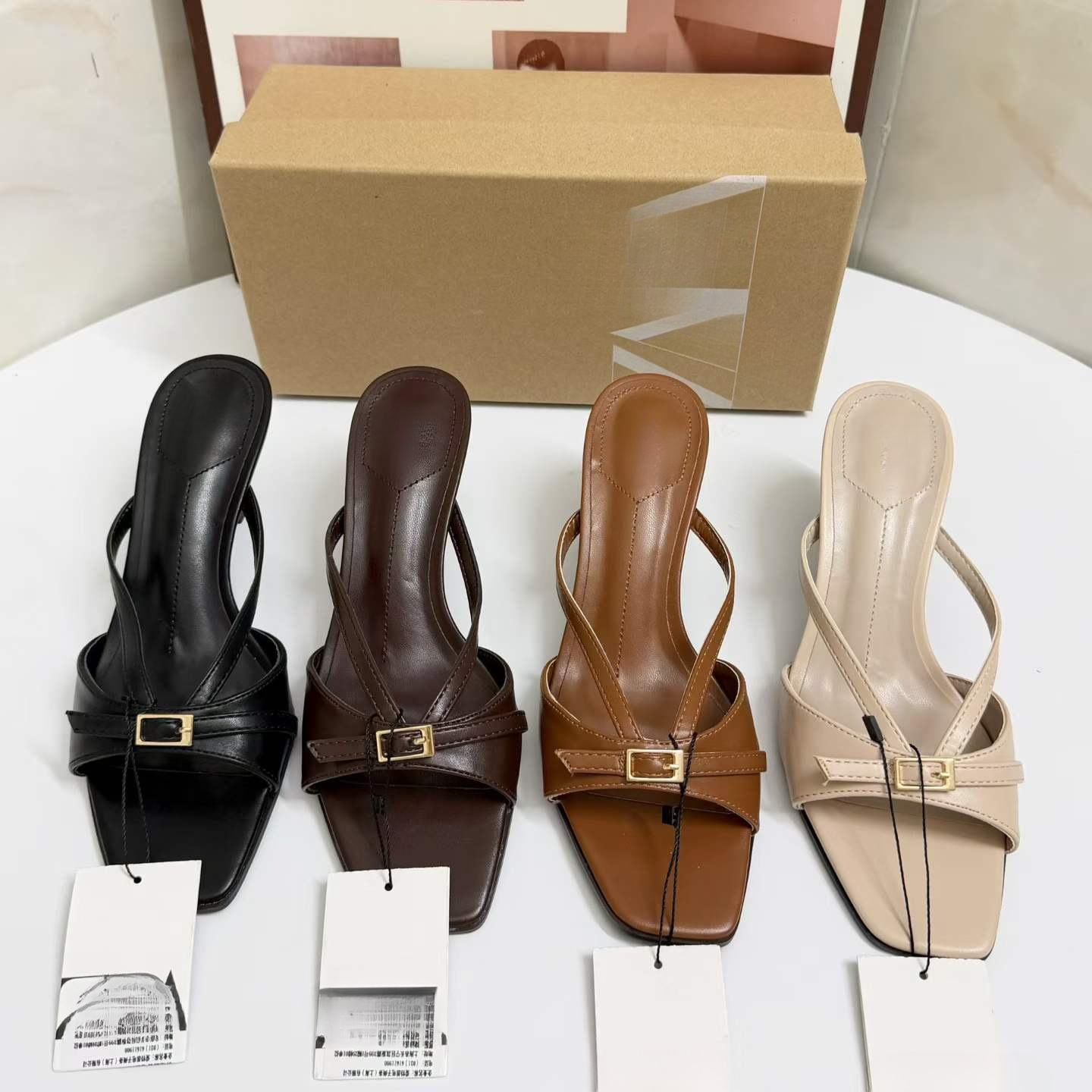 JHC-HB-087 | Metal Buckle Square-Toe Stiletto Heel Heeled Slide - Fujian Jinhongchang Sports Goods Co., Ltd.