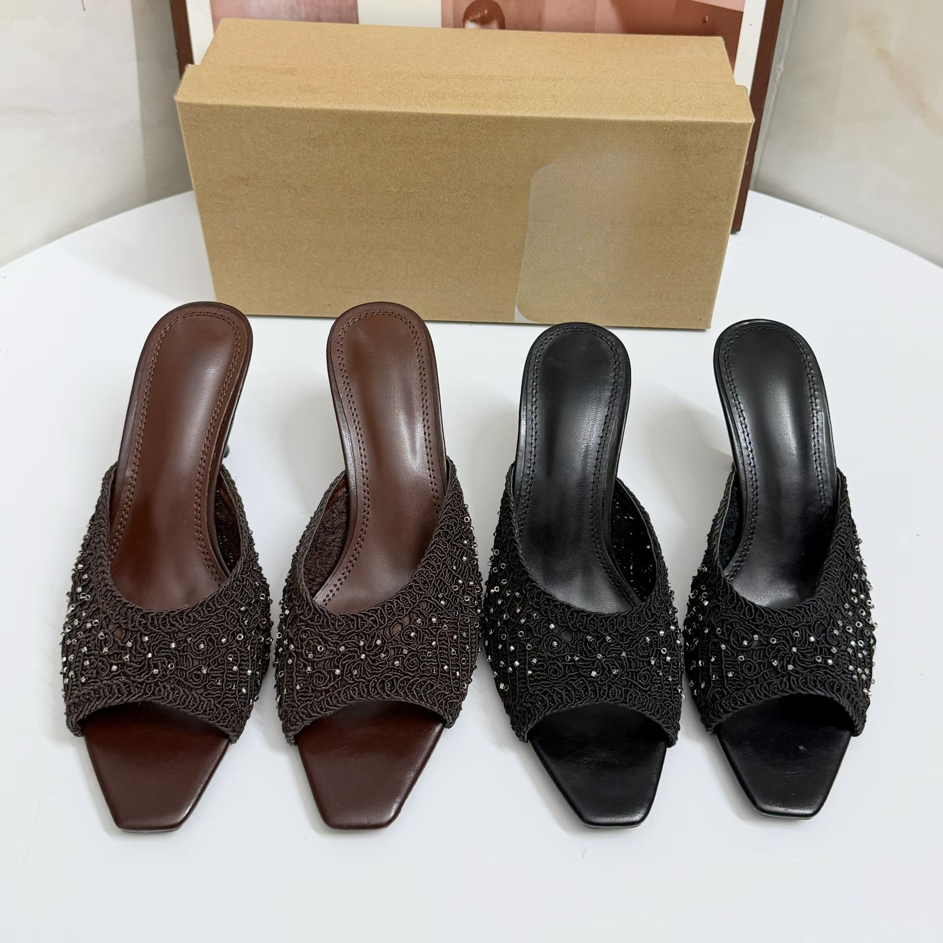 JHC-HB-290 | Rhinestone Embellished Stiletto Heel Mule Slide - Fujian Jinhongchang Sports Goods Co., Ltd.