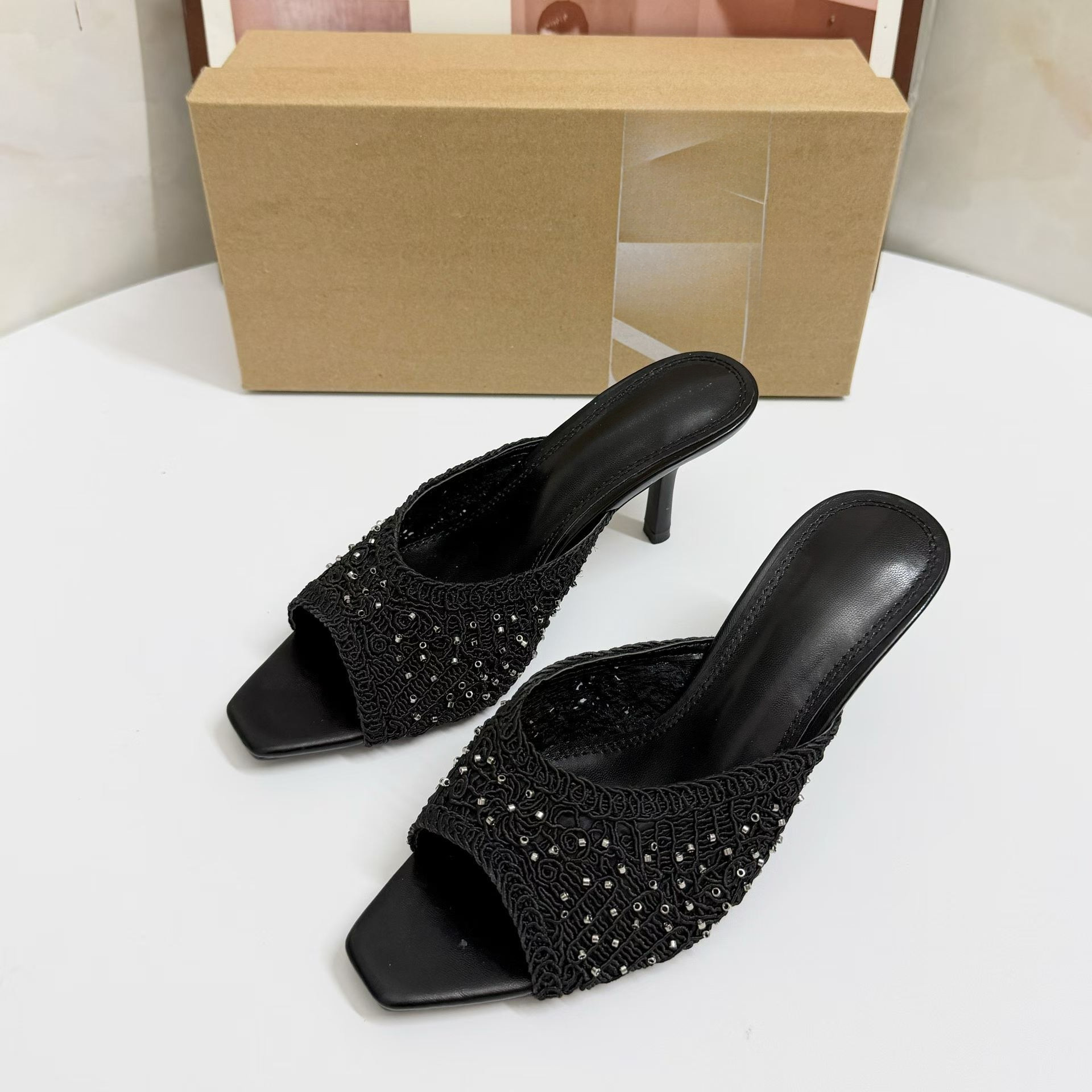 JHC-HB-290 | Rhinestone Embellished Stiletto Heel Mule Slide angle 2