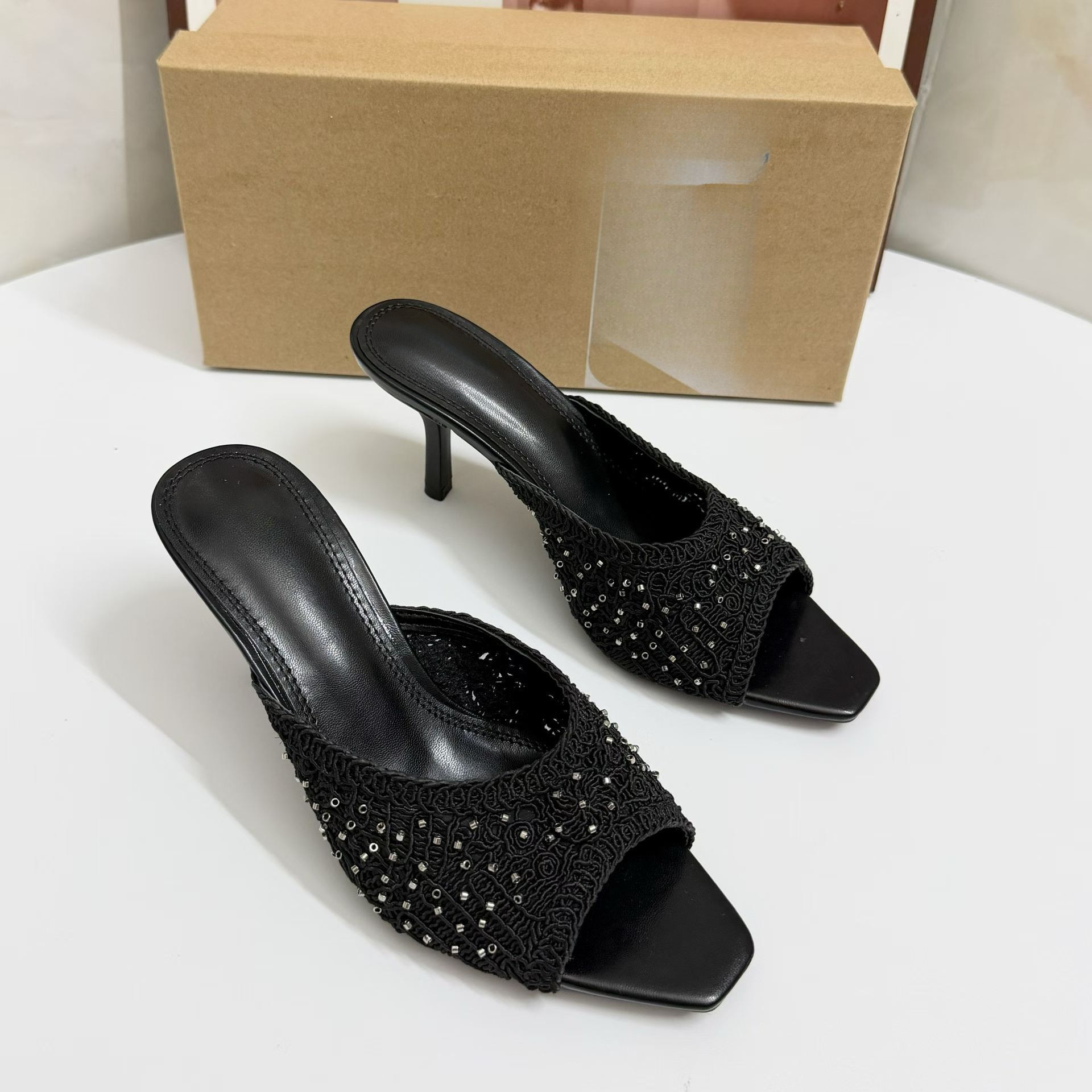 JHC-HB-290 | Rhinestone Embellished Stiletto Heel Mule Slide angle 3