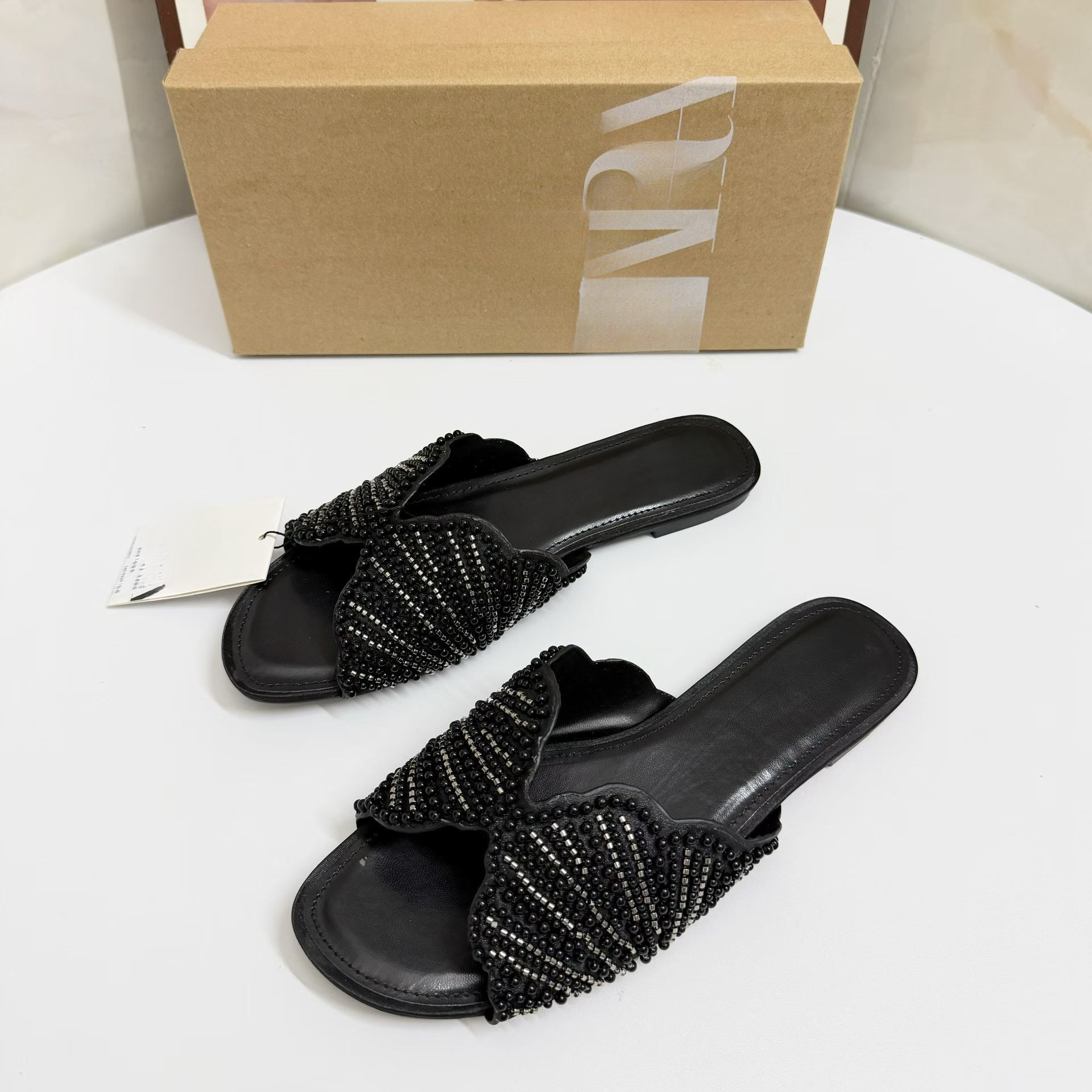 JHC-HB-159 | Rhinestone Embellished Round-Toe Flat Casual Summer Sandal angle 3