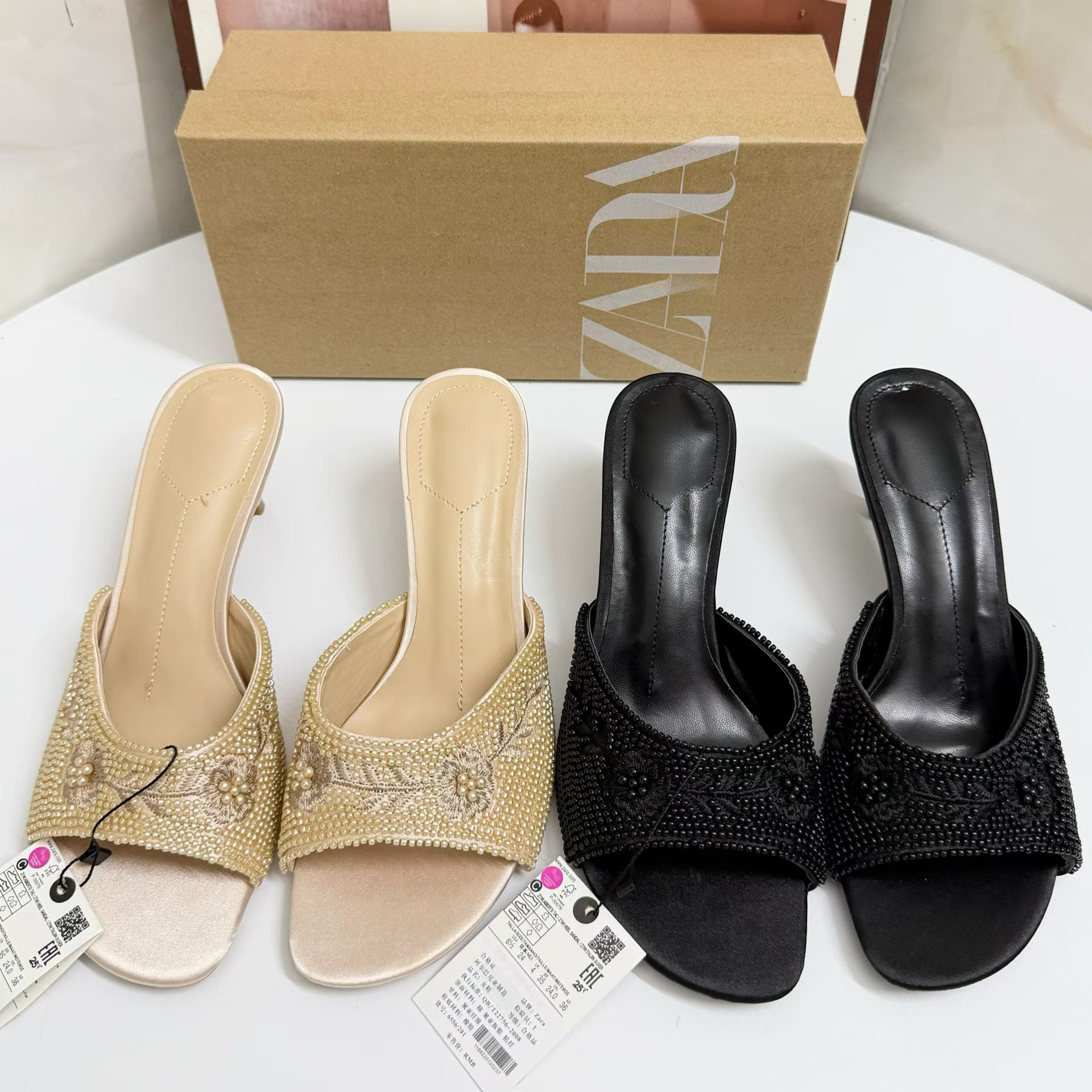 JHC-HB-209 | Rhinestone Embellished Embroidered Open-Toe Stiletto Heel Dress Sandal - Fujian Jinhongchang Sports Goods Co., Ltd.