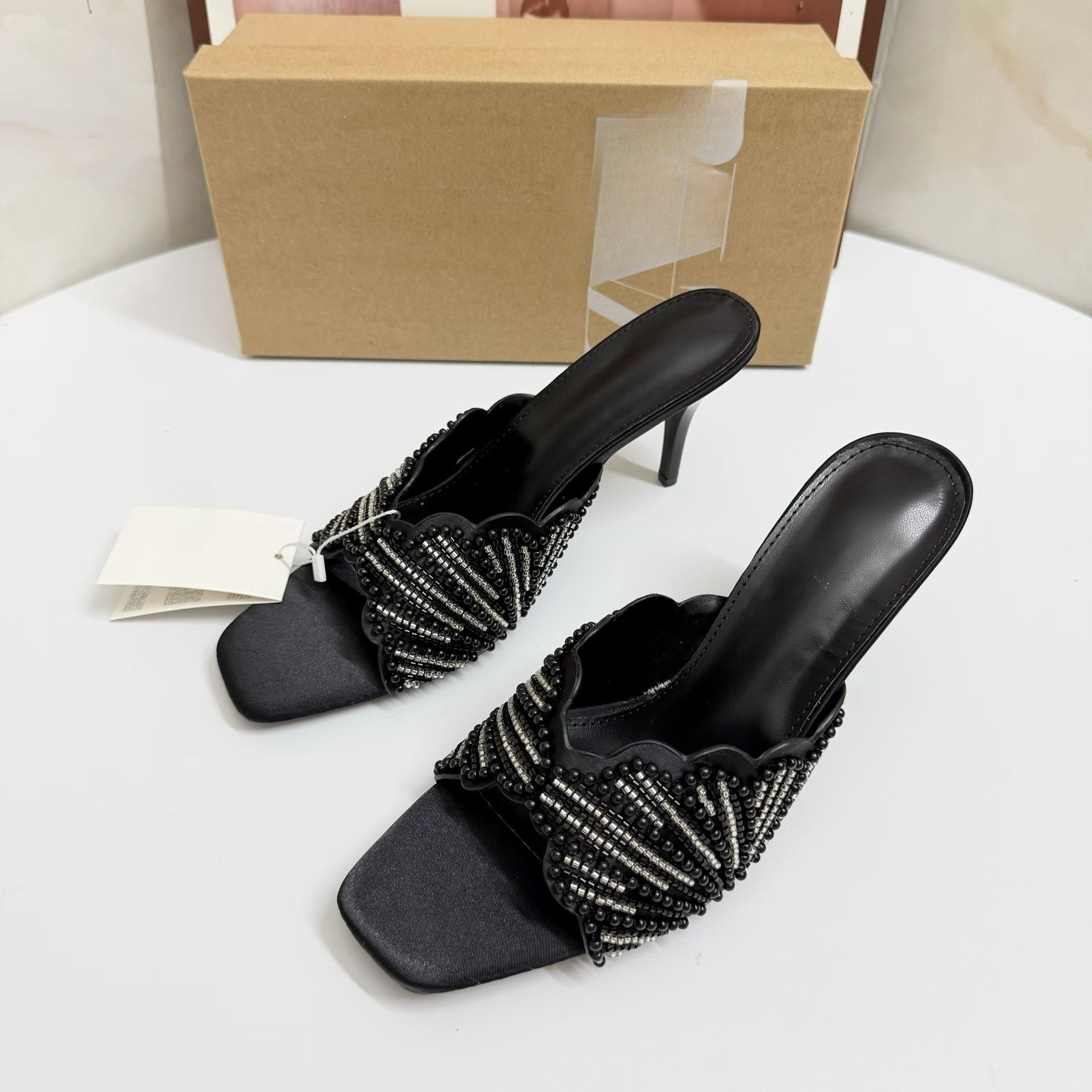 JHC-HB-124 | Square-Toe Stiletto Heel Heeled Slide angle 2