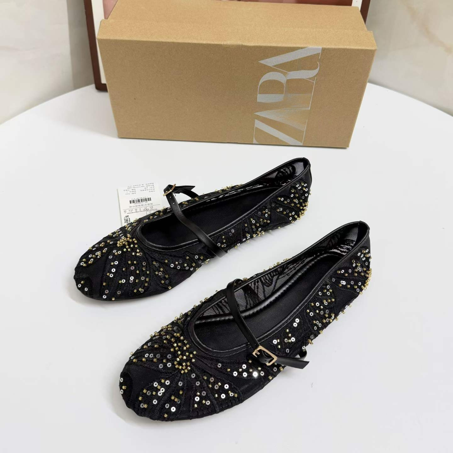 JHC-HB-289 | Rhinestone Embellished Embroidered Flat Ballet Flat angle 2
