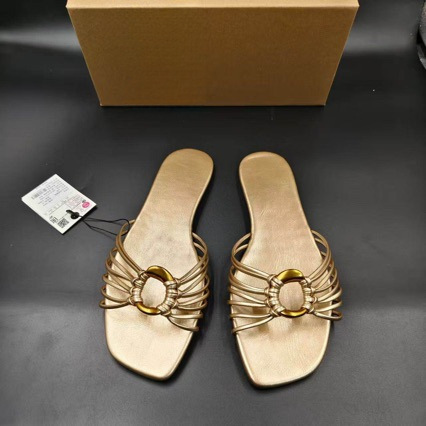 JHC-HB-105 | Metal Buckle Woven Cutout Open-Toe Flat Casual Slide Slipper angle 3