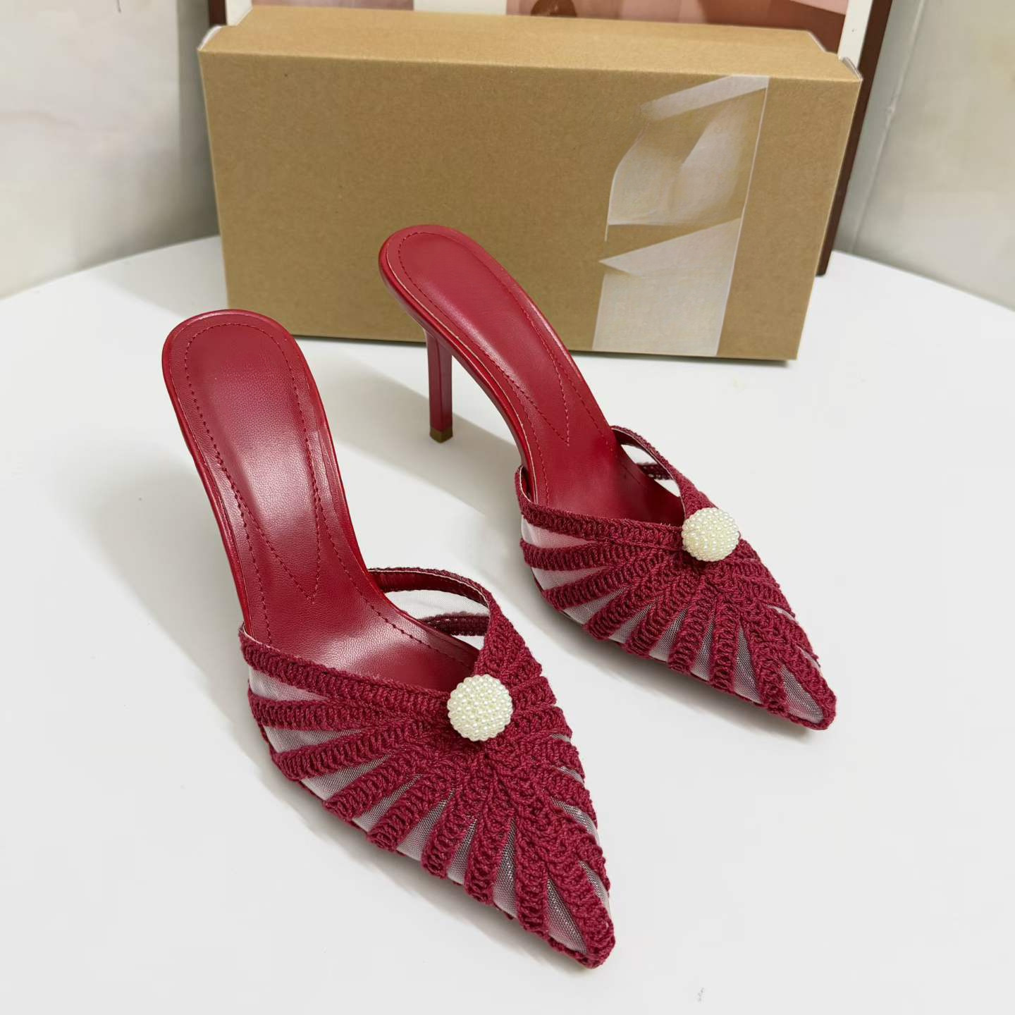 JHC-HB-043 | Rhinestone Embellished Woven Cutout Pointed-Toe Mule Slide angle 3