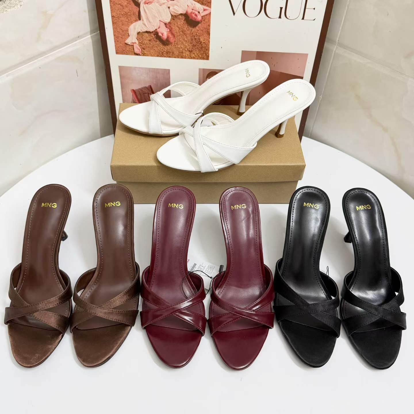 JHC-HB-031 | Silky Satin Crisscross Straps Open-Toe Stiletto Heel Heeled Slide - Fujian Jinhongchang Sports Goods Co., Ltd.