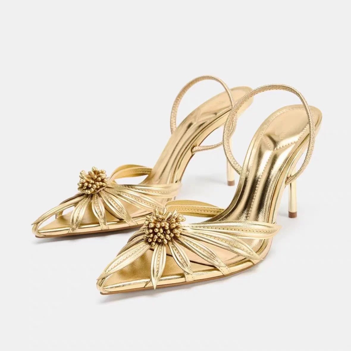 JHC-HB-036 | Slingback Metallic Gold Pointed-Toe High-Heel Dress Sandal angle 2