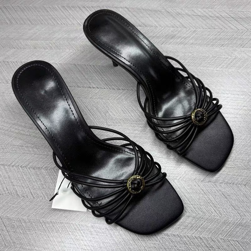 JHC-HB-040 | Metal Buckle Square-Toe Stiletto Heel Heeled Slide angle 2