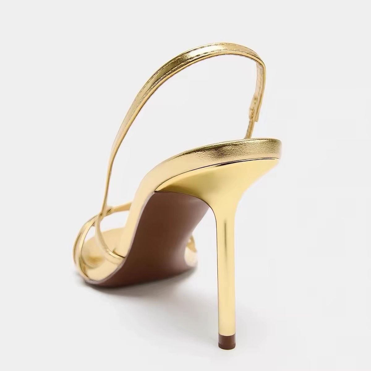 JHC-HB-013 | Slingback Metallic Gold Stiletto Heel Dress Sandal angle 3