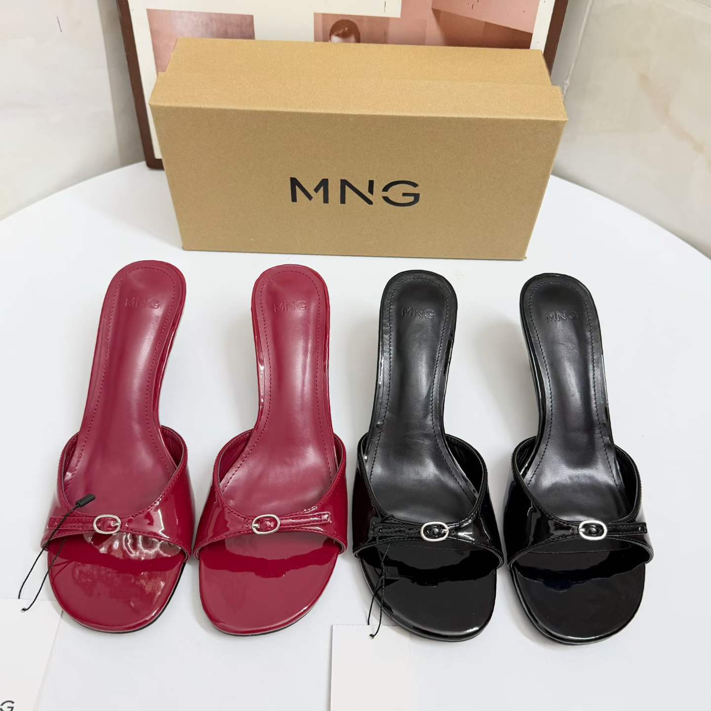 JHC-HB-135 | Patent Gloss Open-Toe Kitten Heel Mule Slide - Fujian Jinhongchang Sports Goods Co., Ltd.