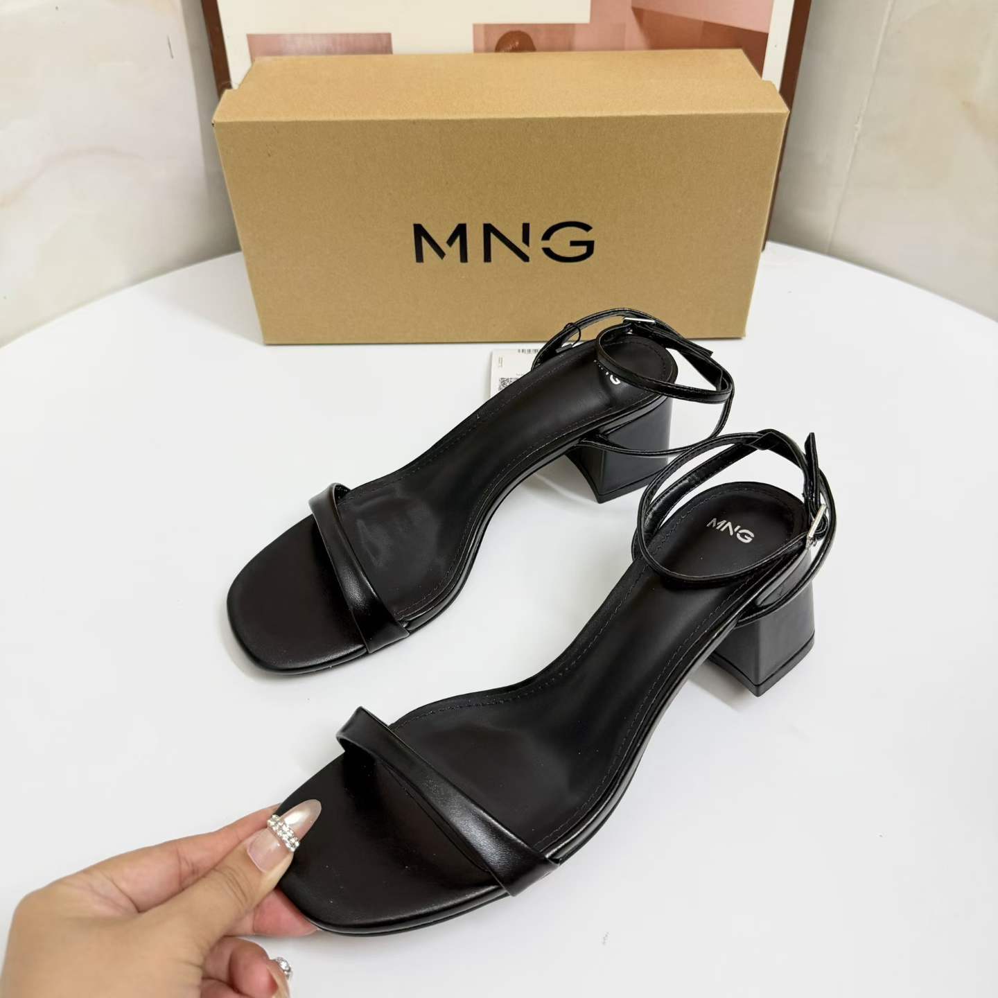 JHC-HB-184 | Metal Buckle Square-Toe Block Heel Dress Sandal angle 2
