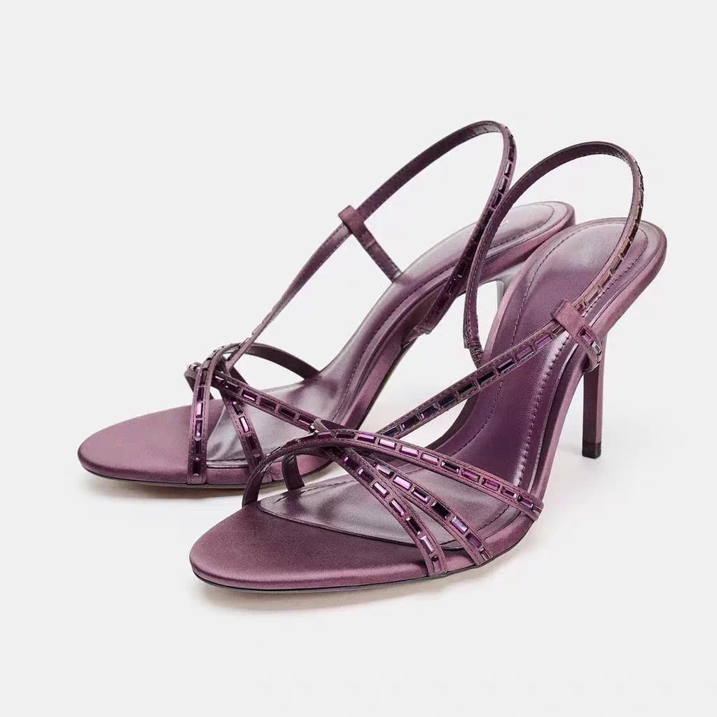 JHC-HB-030 | Rhinestone Embellished Minimalist Strap Open-Toe Stiletto Heel Dress Sandal - Fujian Jinhongchang Sports Goods Co., Ltd.