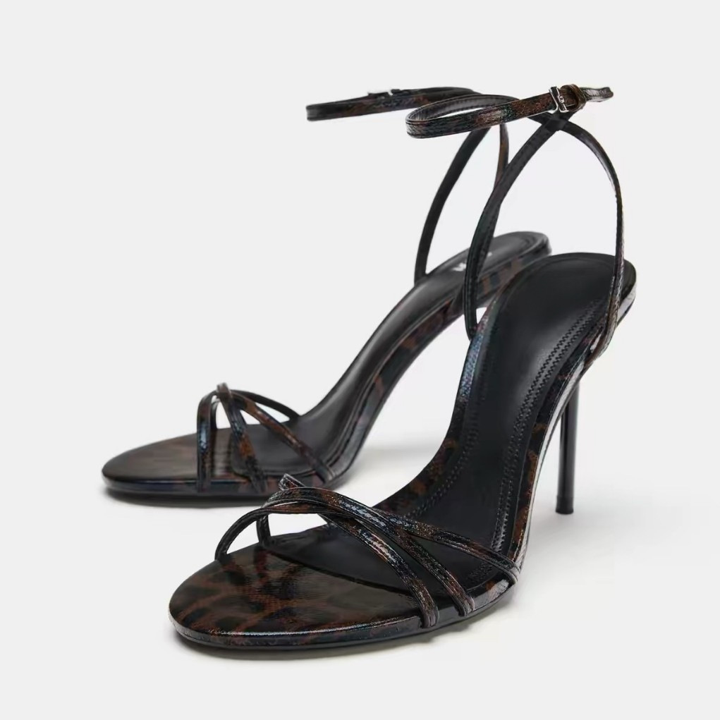 JHC-HB-239 | Metal Buckle Animal Print Round-Toe Stiletto Heel Dress Sandal - Fujian Jinhongchang Sports Goods Co., Ltd.