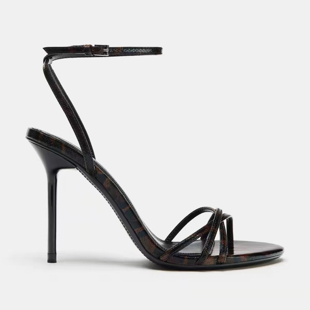 JHC-HB-239 | Metal Buckle Animal Print Round-Toe Stiletto Heel Dress Sandal angle 3