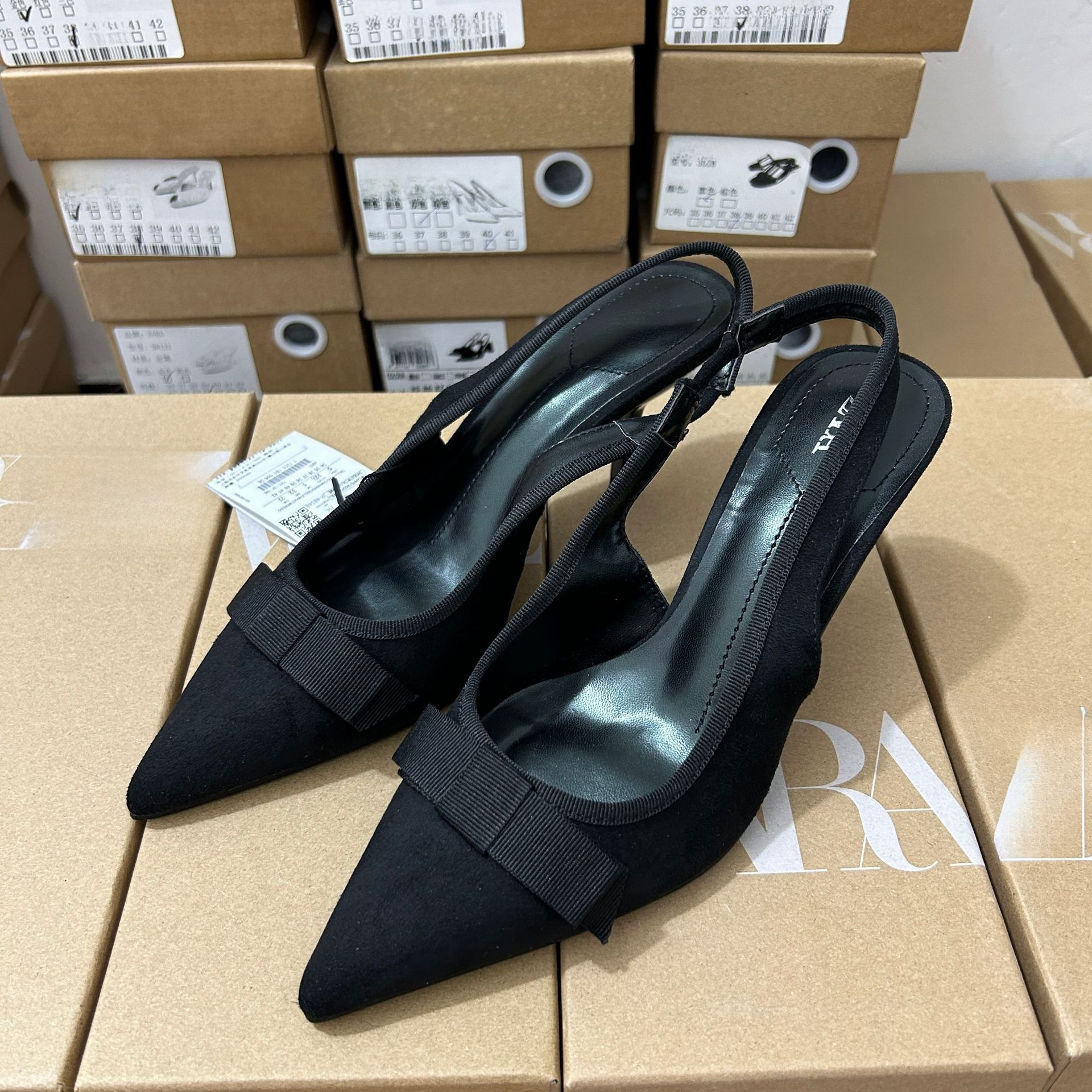 JHC-HB-198 | Bow Detail Slingback Pointed-Toe Stiletto Heel Mule Slide angle 2
