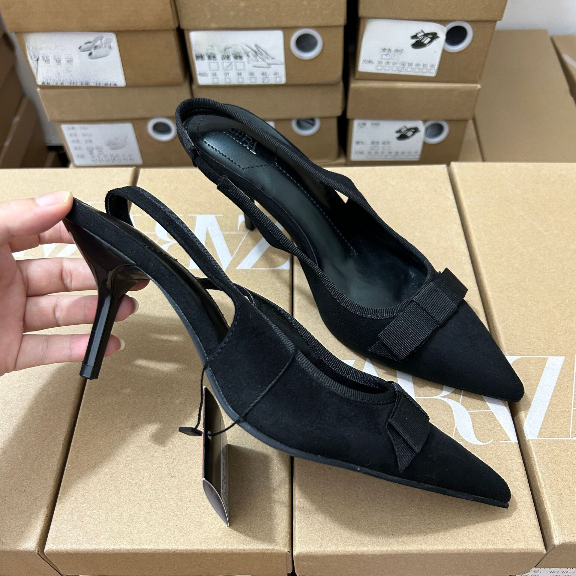 JHC-HB-198 | Bow Detail Slingback Pointed-Toe Stiletto Heel Mule Slide angle 3