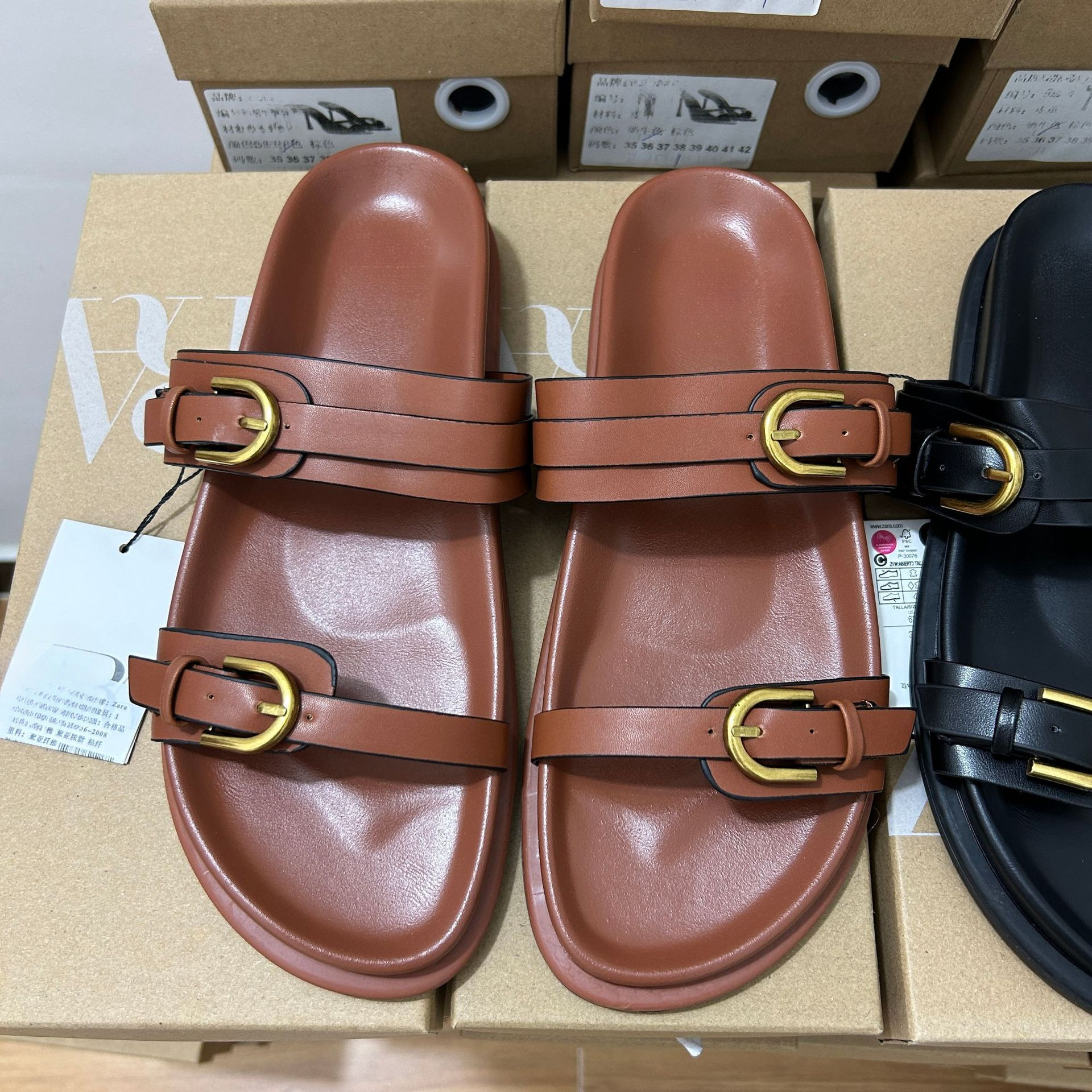 JHC-HB-273 | Metal Buckle Minimalist Strap Open-Toe Flat Casual Slide Slipper angle 2