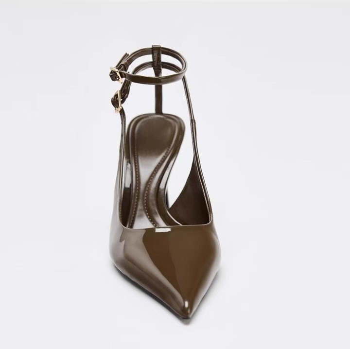 JHC-HB-269 | Patent Gloss Slingback Pointed-Toe Stiletto Heel Mule Slide angle 3