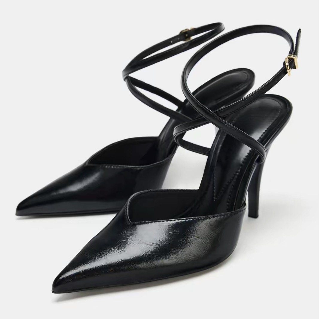 JHC-HB-236 | Metal Buckle Pointed-Toe Stiletto Heel Mule Slide - Fujian Jinhongchang Sports Goods Co., Ltd.